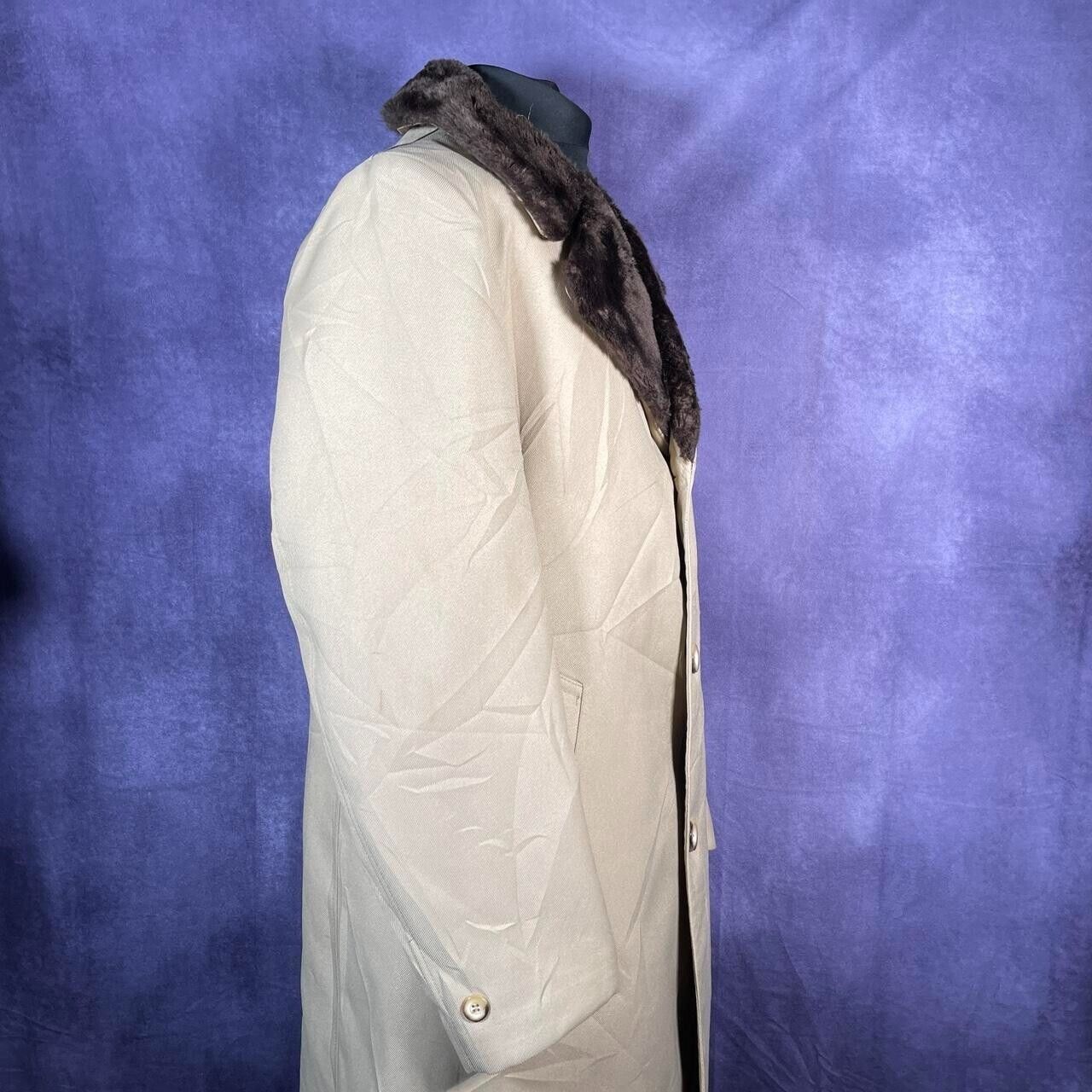 Vintage Sears 1970s Beige Brown Fur Collar Coat Size Large
