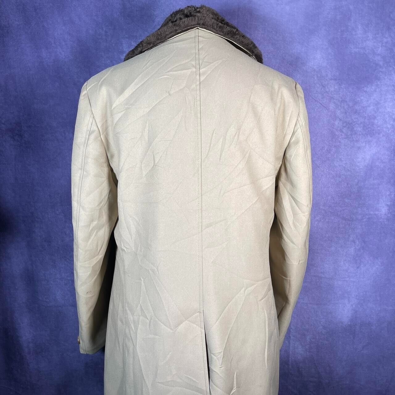 Vintage Sears 1970s Beige Brown Fur Collar Coat Size Large