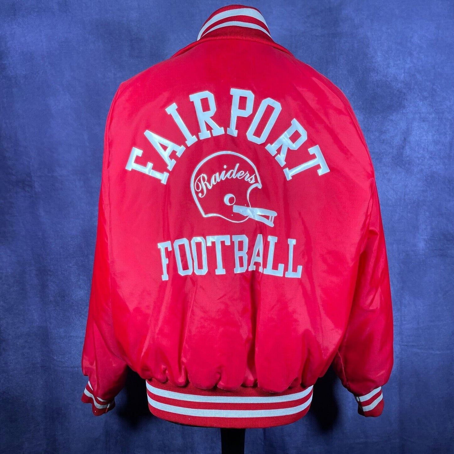 Vintage Red Fairport Raiders Football Team Varsity Jacket 80's Large