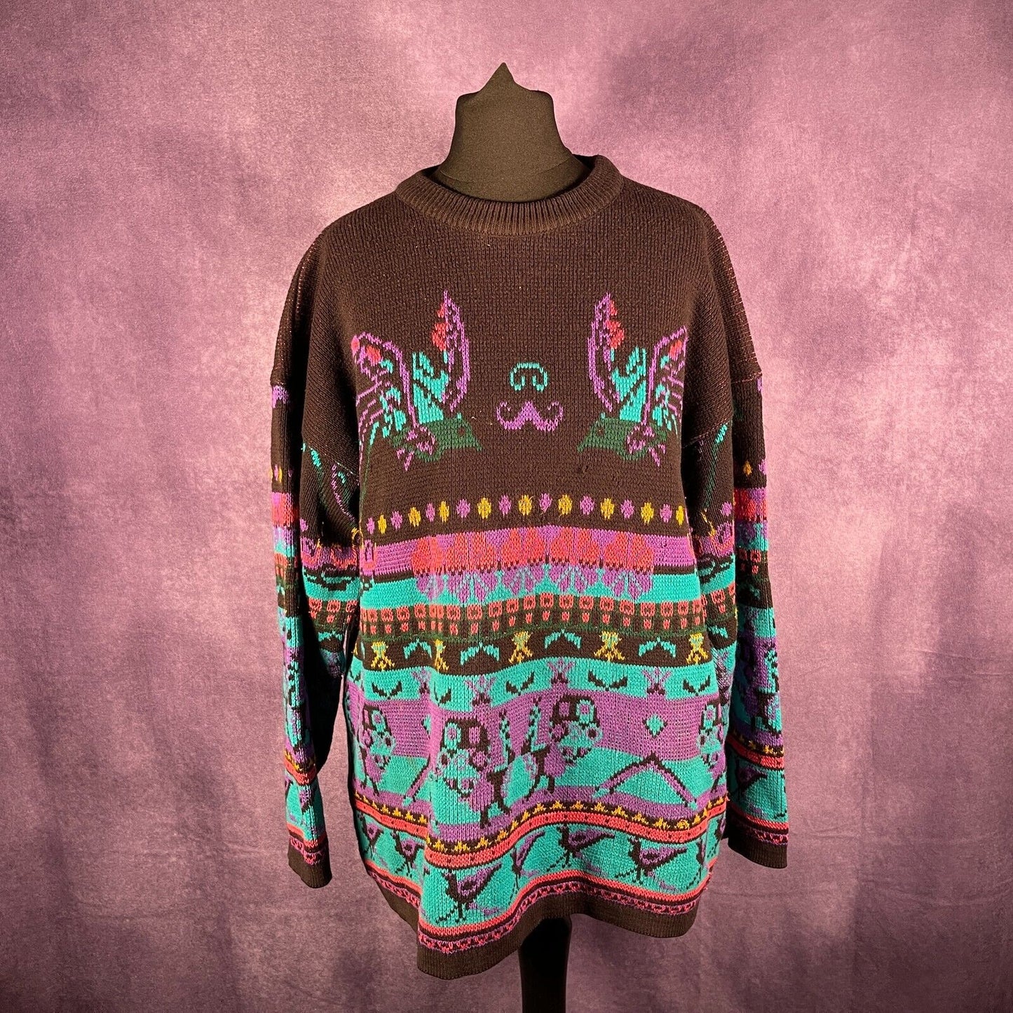 Vintage Oversized Sweater Black Purple Blue 1980s/1990s