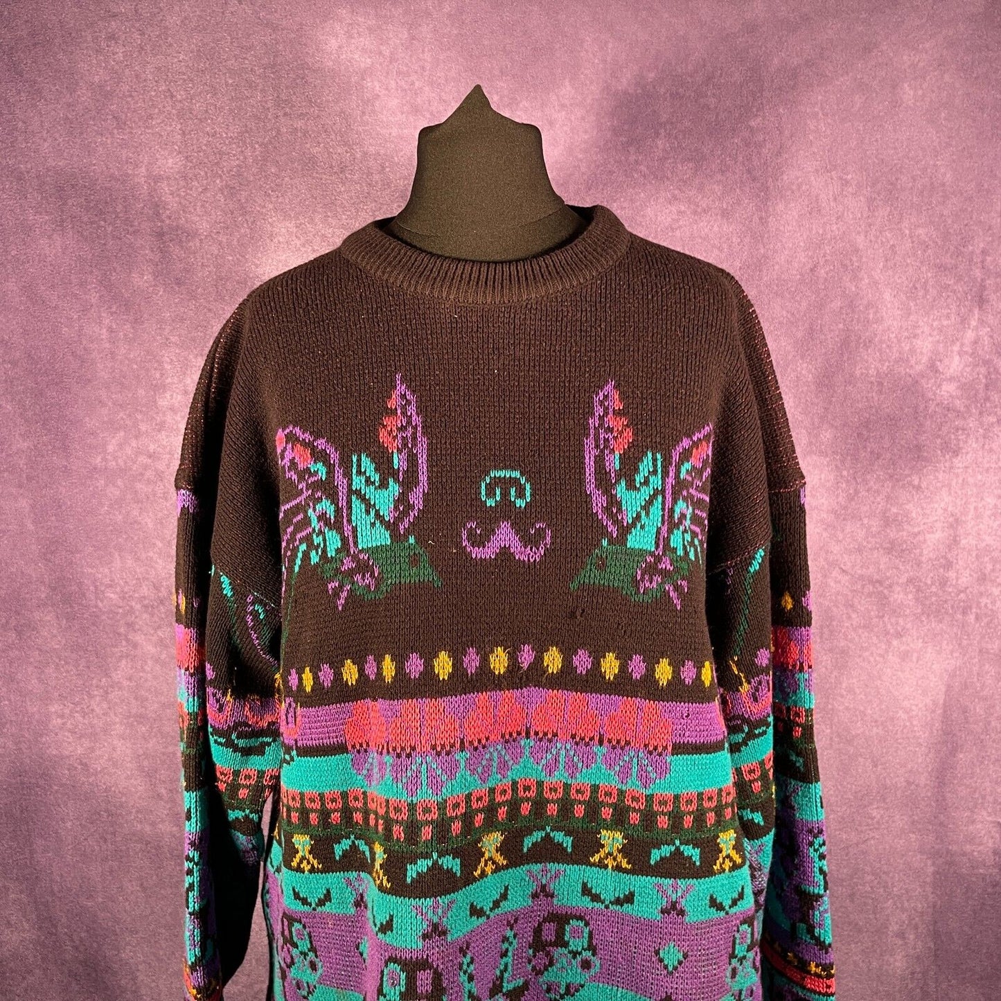 Vintage Oversized Sweater Black Purple Blue 1980s/1990s