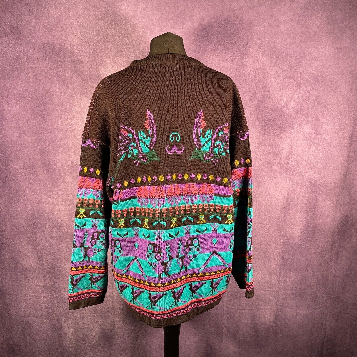Vintage Oversized Sweater Black Purple Blue 1980s/1990s