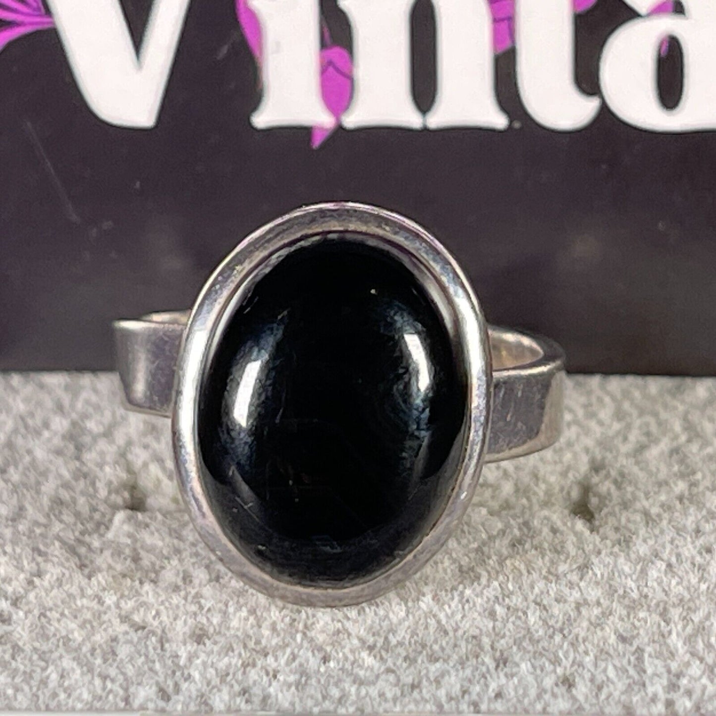Vintage Oval Black Onyx Solid Sterling SIlver Ring