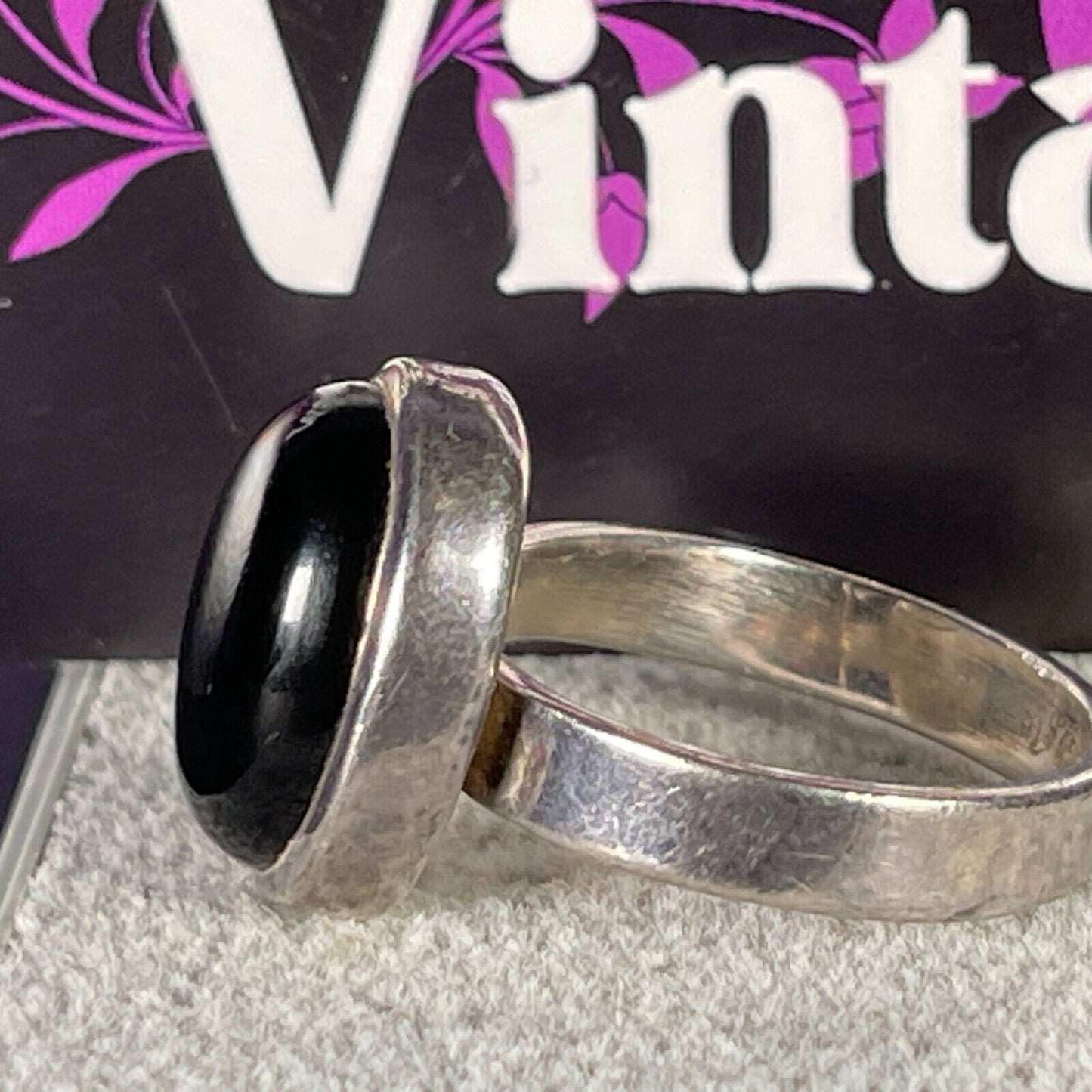 Vintage Oval Black Onyx Solid Sterling SIlver Ring