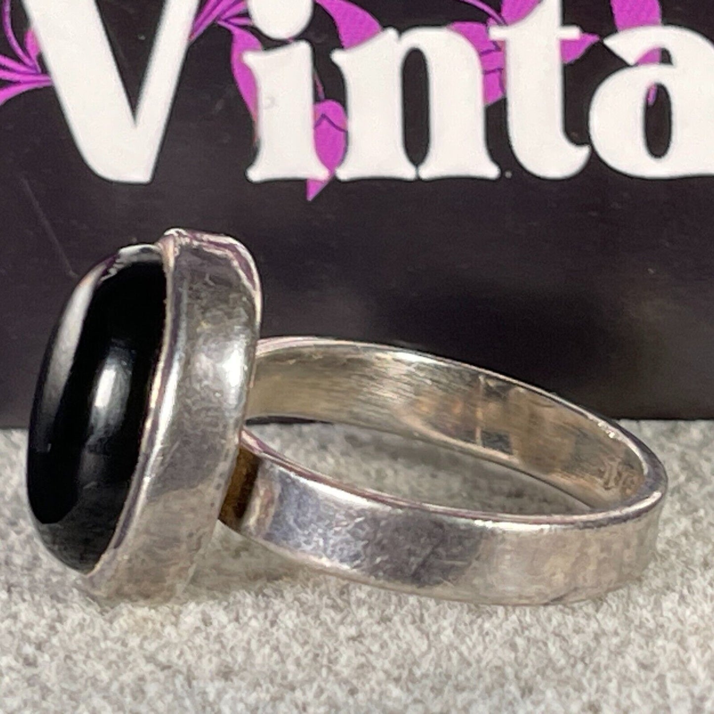 Vintage Oval Black Onyx Solid Sterling SIlver Ring