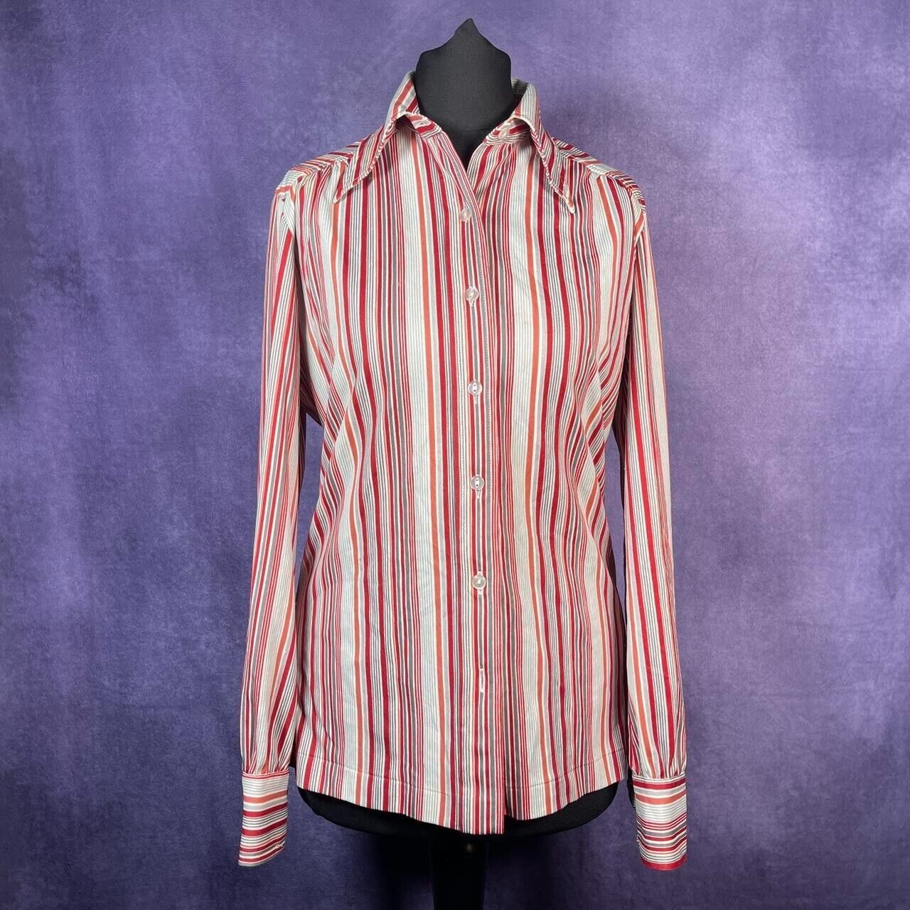 Vintage Miss B 70s Style Shirt Ladies Dagger Red White Stripe Size Large