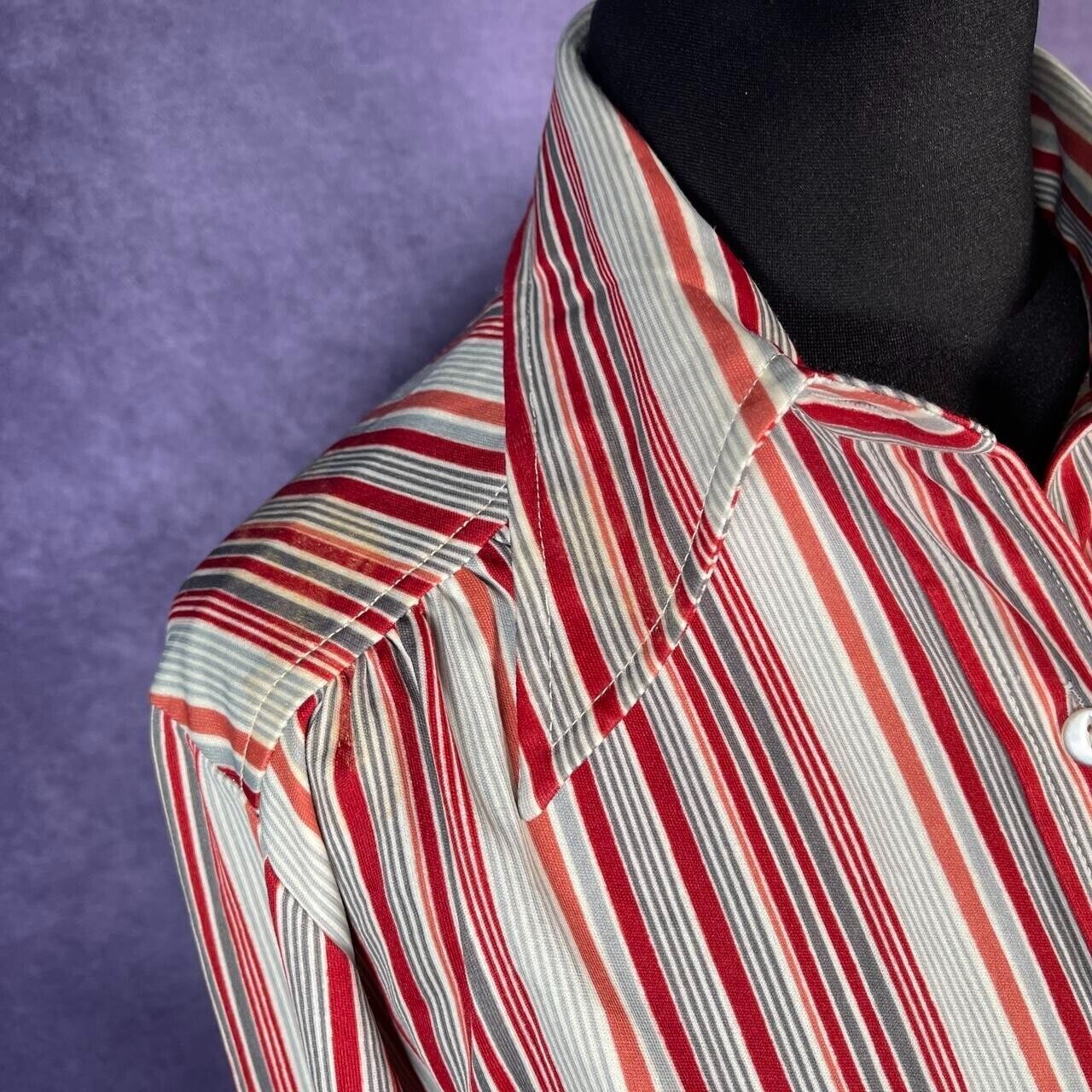 Vintage Miss B 70s Style Shirt Ladies Dagger Red White Stripe Size Large