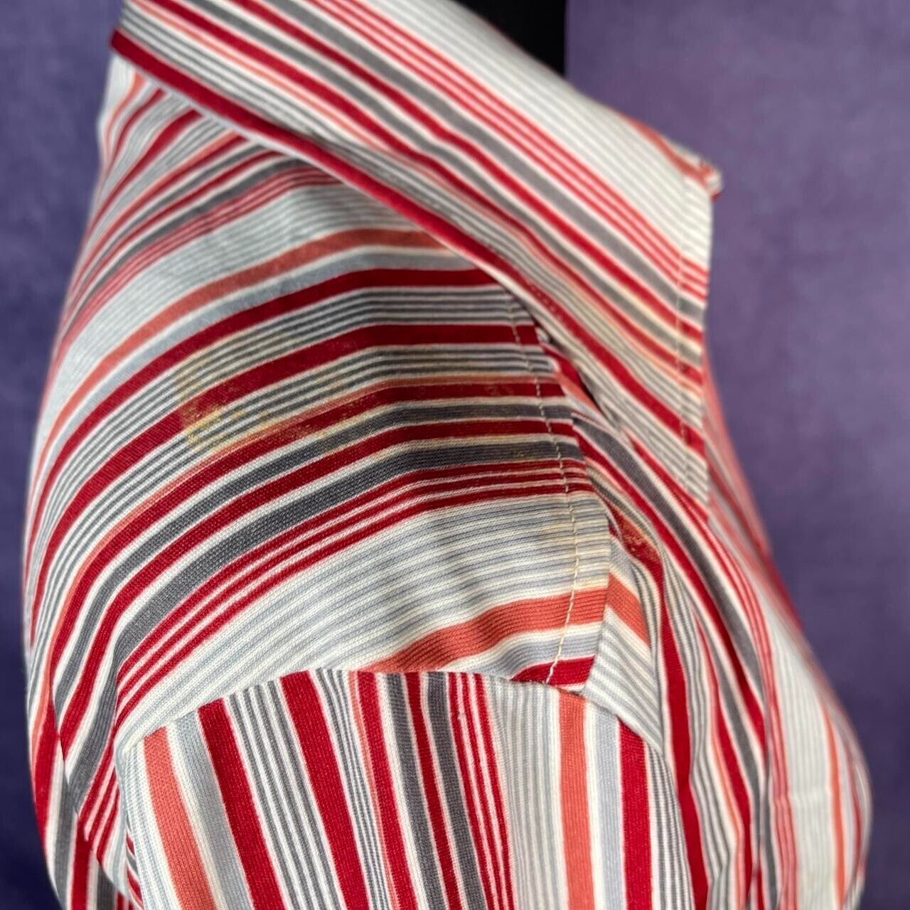 Vintage Miss B 70s Style Shirt Ladies Dagger Red White Stripe Size Large