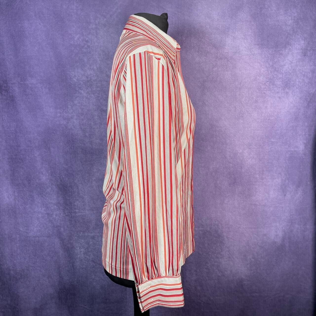 Vintage Miss B 70s Style Shirt Ladies Dagger Red White Stripe Size Large