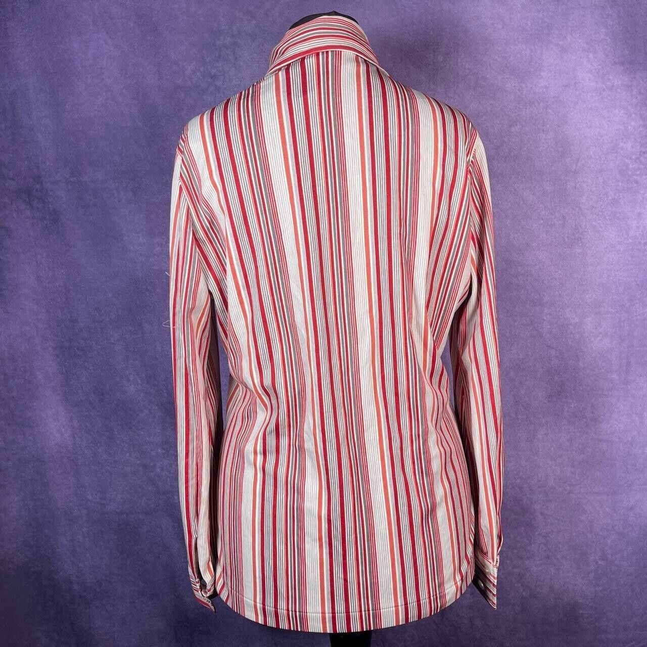 Vintage Miss B 70s Style Shirt Ladies Dagger Red White Stripe Size Large