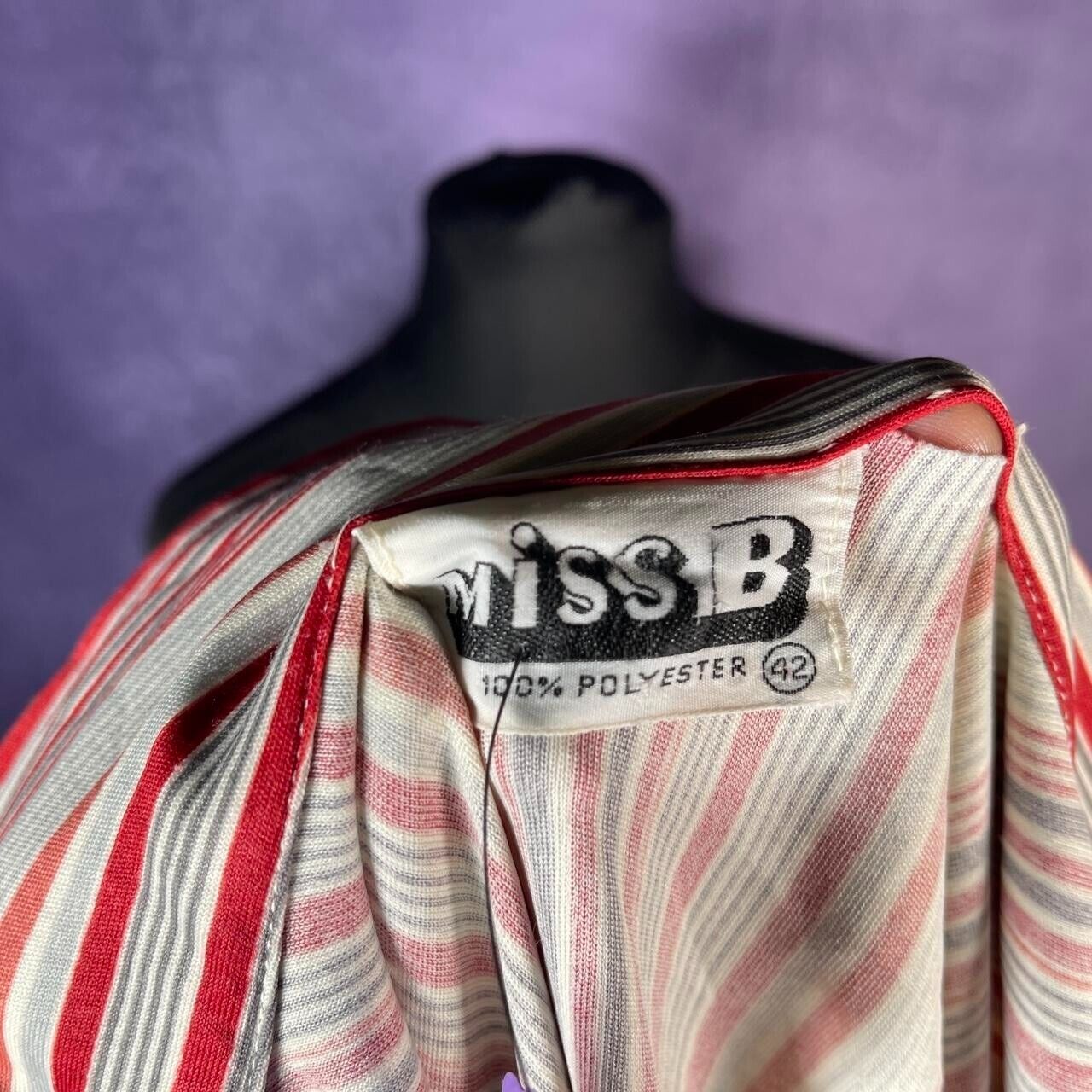 Vintage Miss B 70s Style Shirt Ladies Dagger Red White Stripe Size Large
