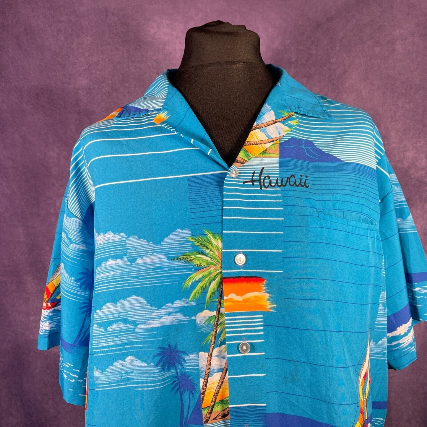 Vintage Mens Hawaii Aloha Hawaiian Shirt Blue XXL