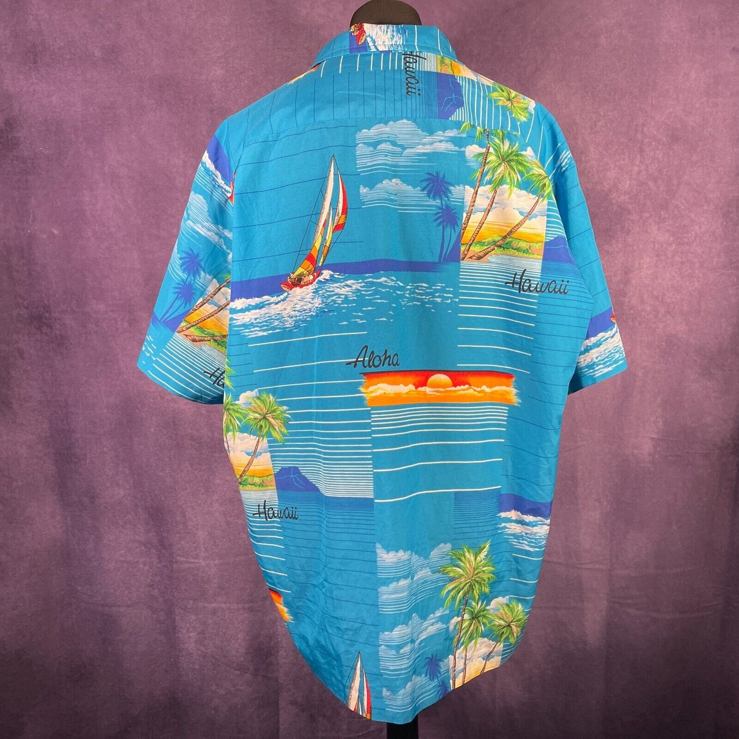 Vintage Mens Hawaii Aloha Hawaiian Shirt Blue XXL