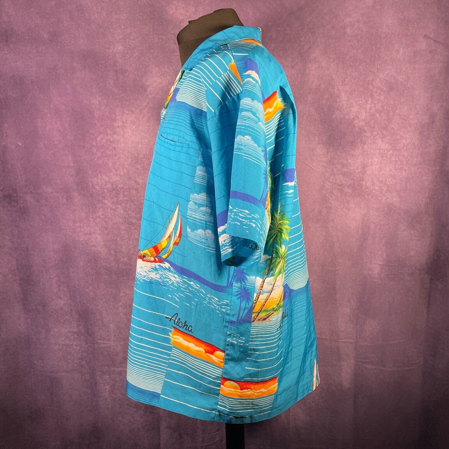 Vintage Mens Hawaii Aloha Hawaiian Shirt Blue XXL