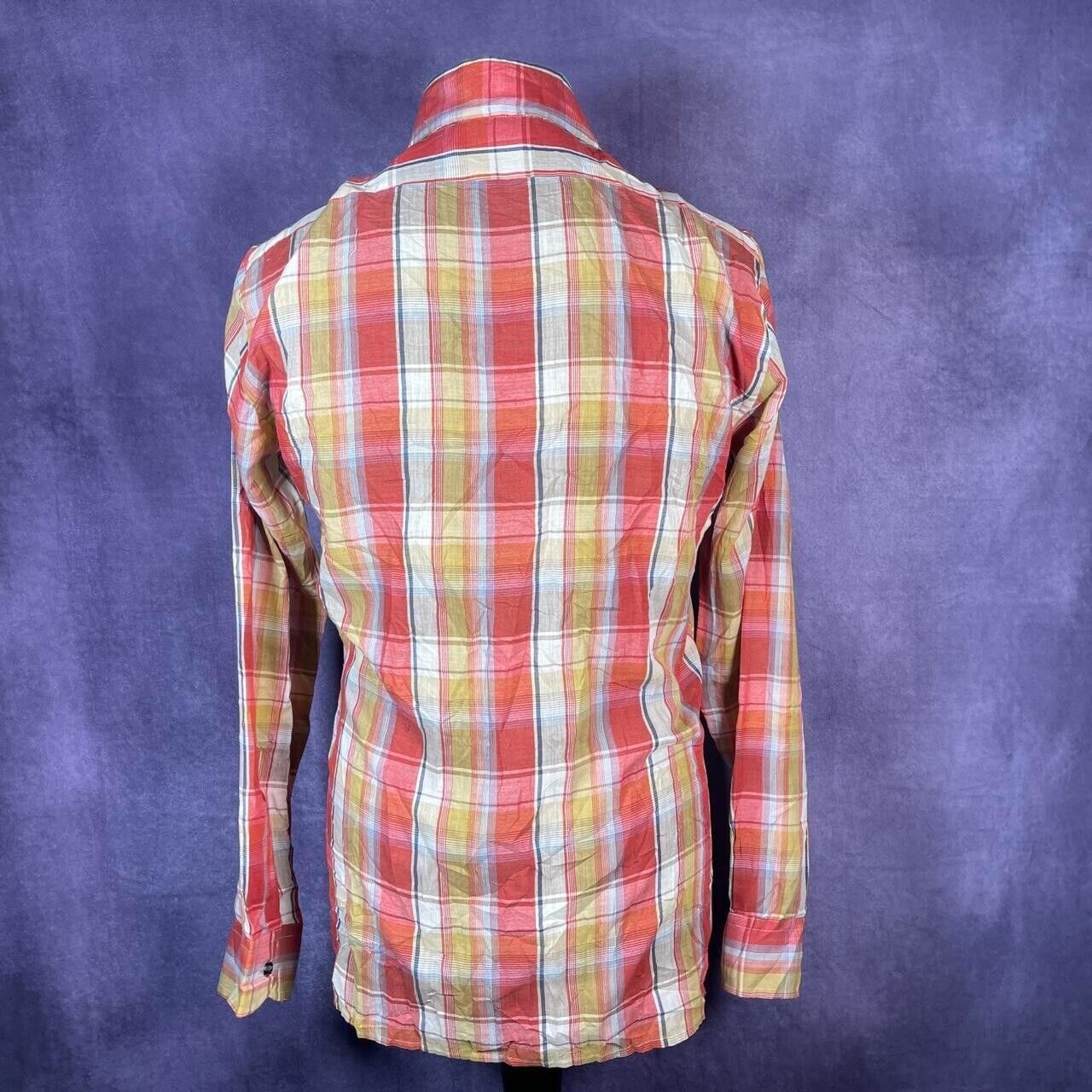 Vintage Mens Arrow 1970s Dagger Collar Red Orange Yellow Check Shirt M