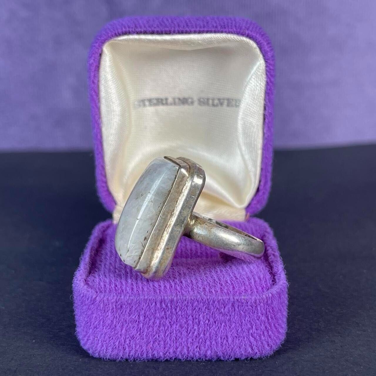 Vintage Large Rectangle Moonstone Sterling Silver Ring 925 Size R - 8.75