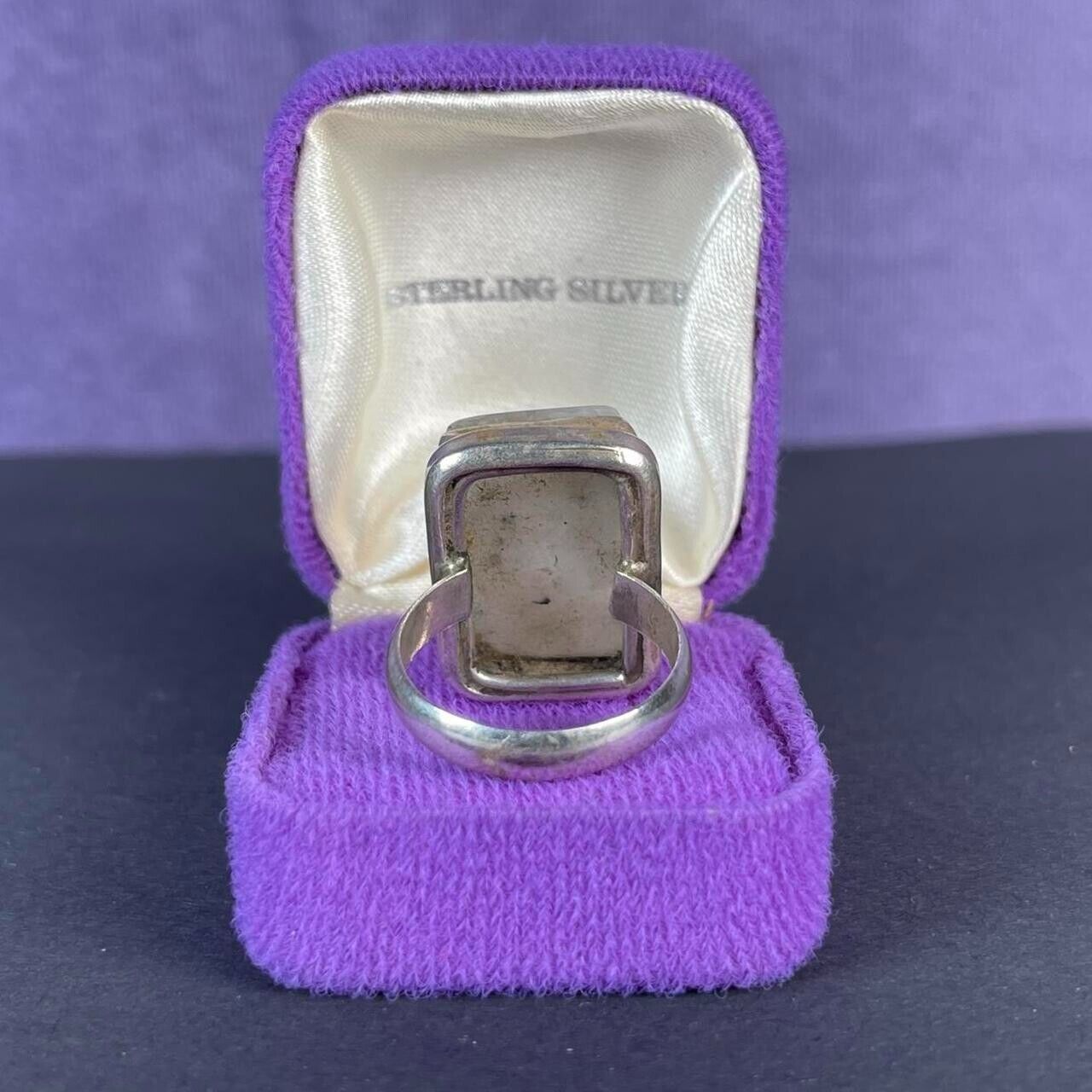 Vintage Large Rectangle Moonstone Sterling Silver Ring 925 Size R - 8.75