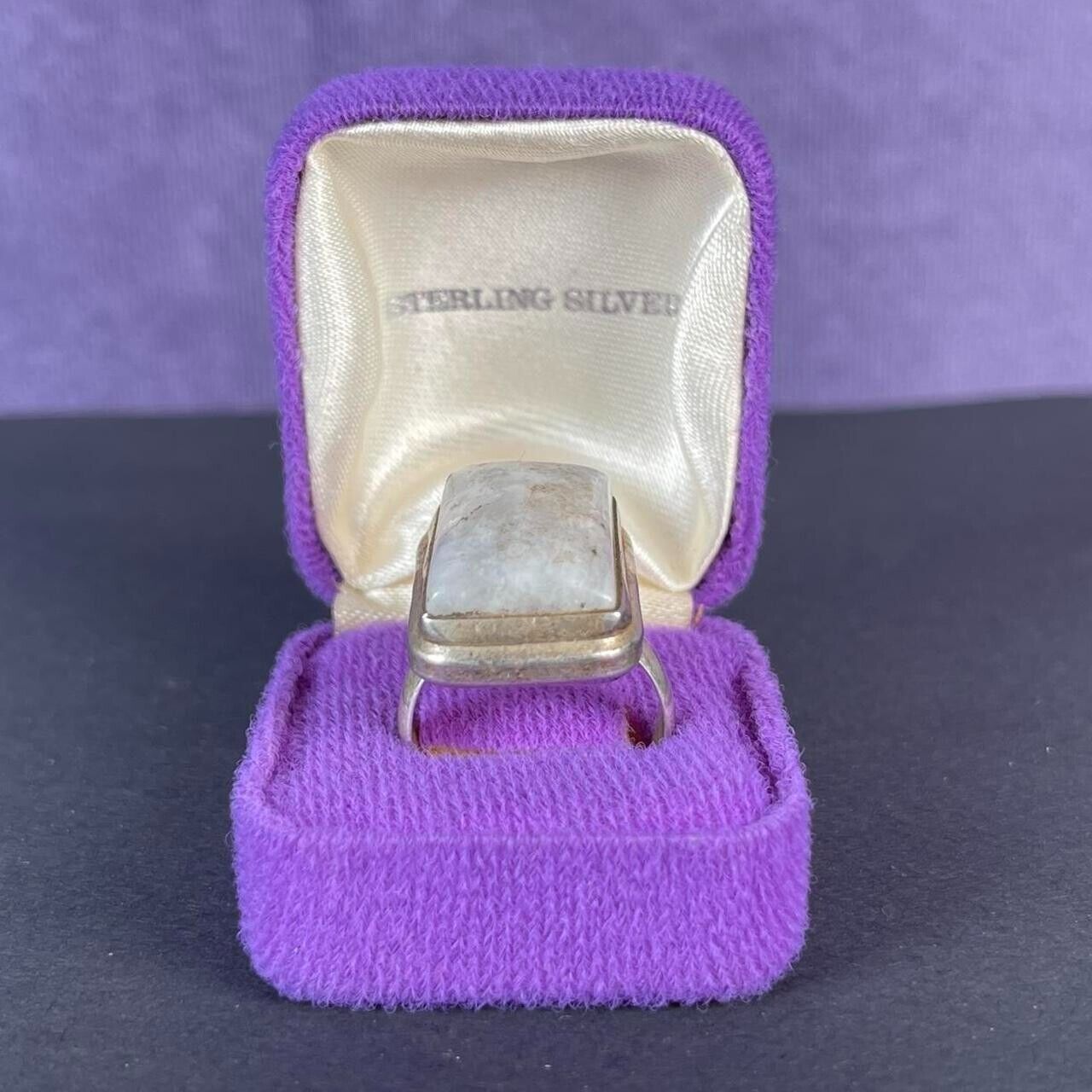 Vintage Large Rectangle Moonstone Sterling Silver Ring 925 Size R - 8.75
