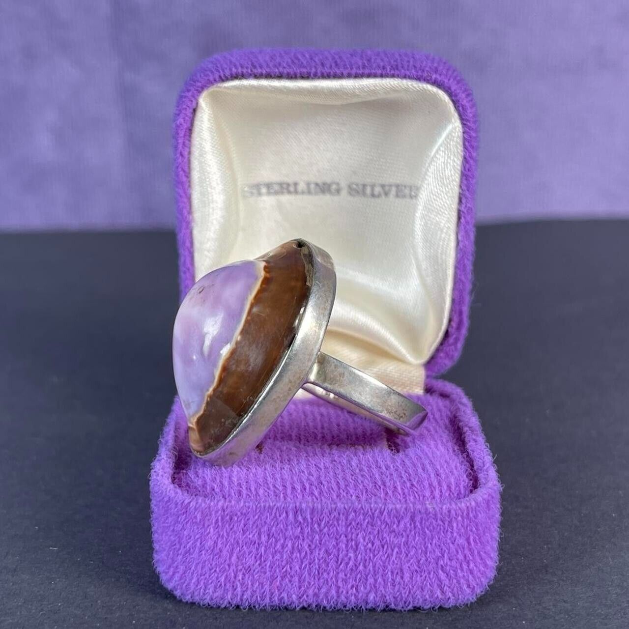 Vintage Large Oval Madura stone Seashell Sterling Silver Ring Size W - 11