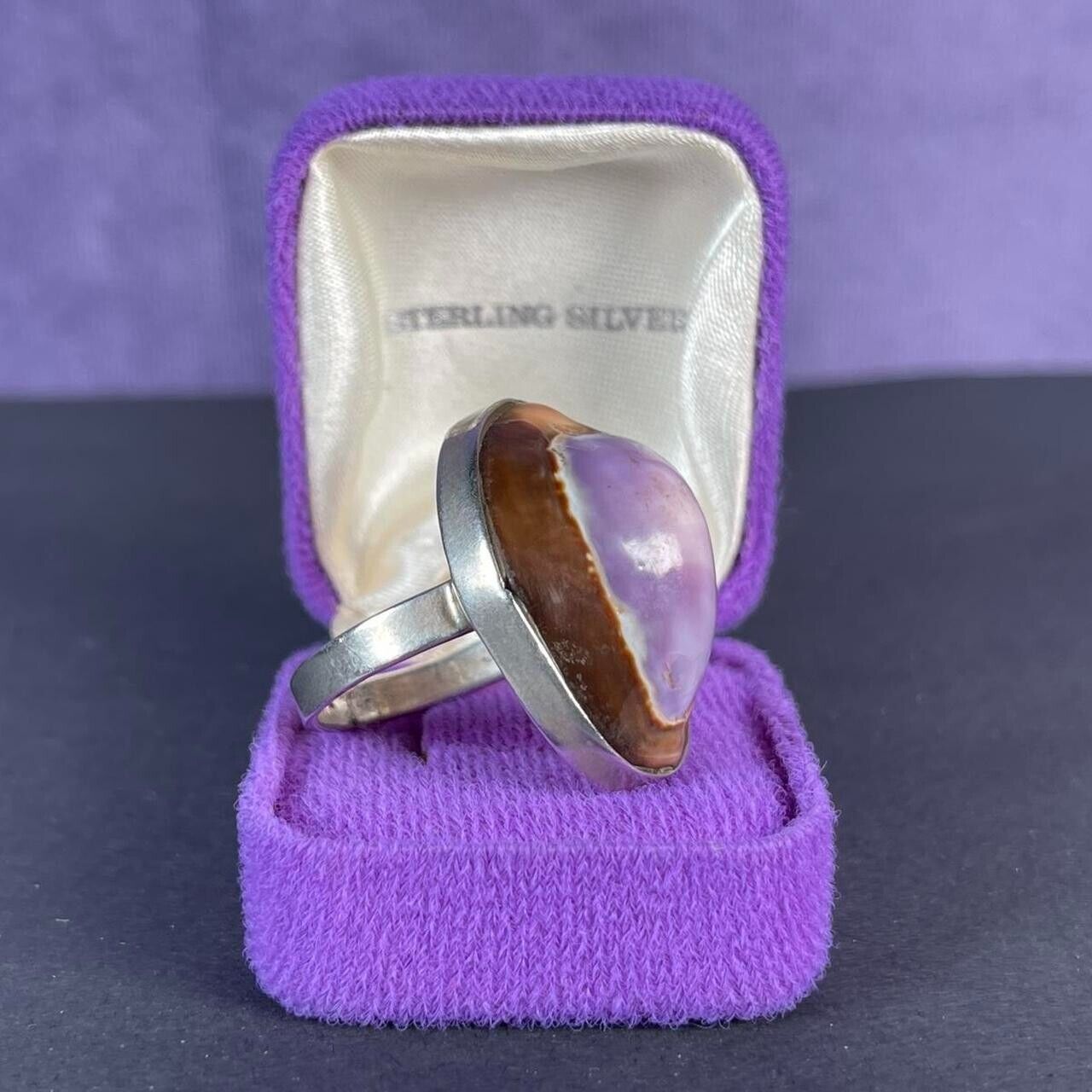 Vintage Large Oval Madura stone Seashell Sterling Silver Ring Size W - 11