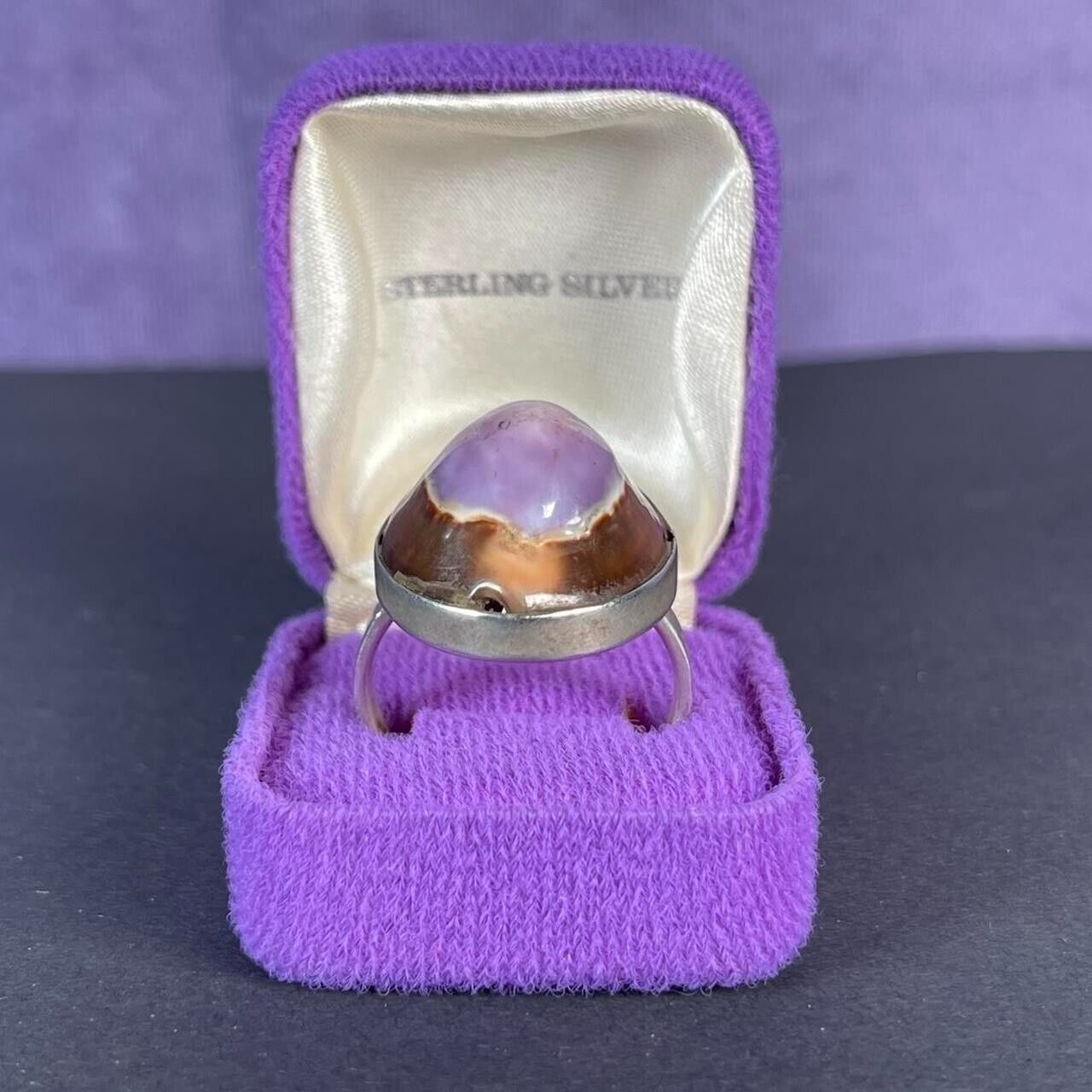 Vintage Large Oval Madura stone Seashell Sterling Silver Ring Size W - 11