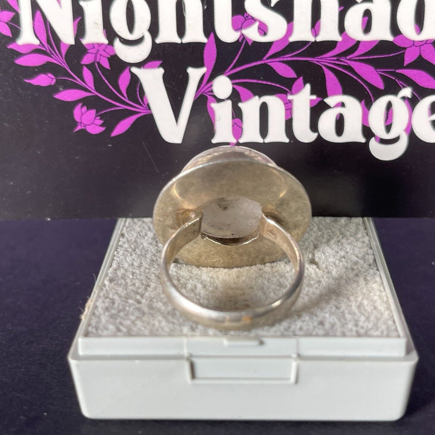 Vintage Large Circular Framed Moonstone Solid SIlver Ring 925