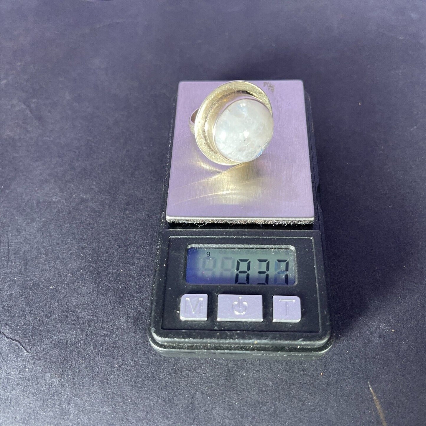 Vintage Large Circular Framed Moonstone Solid SIlver Ring 925