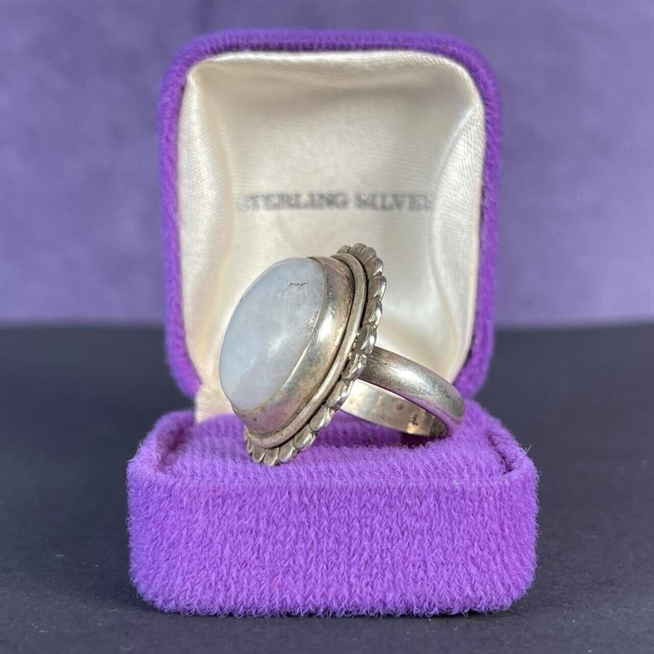 Vintage Large Circle Flower Moonstone Sterling Silver Ring 925 Size N 1/2 - 7