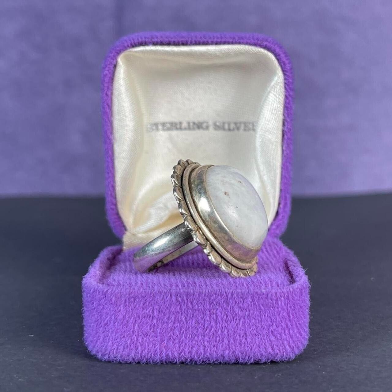 Vintage Large Circle Flower Moonstone Sterling Silver Ring 925 Size N 1/2 - 7