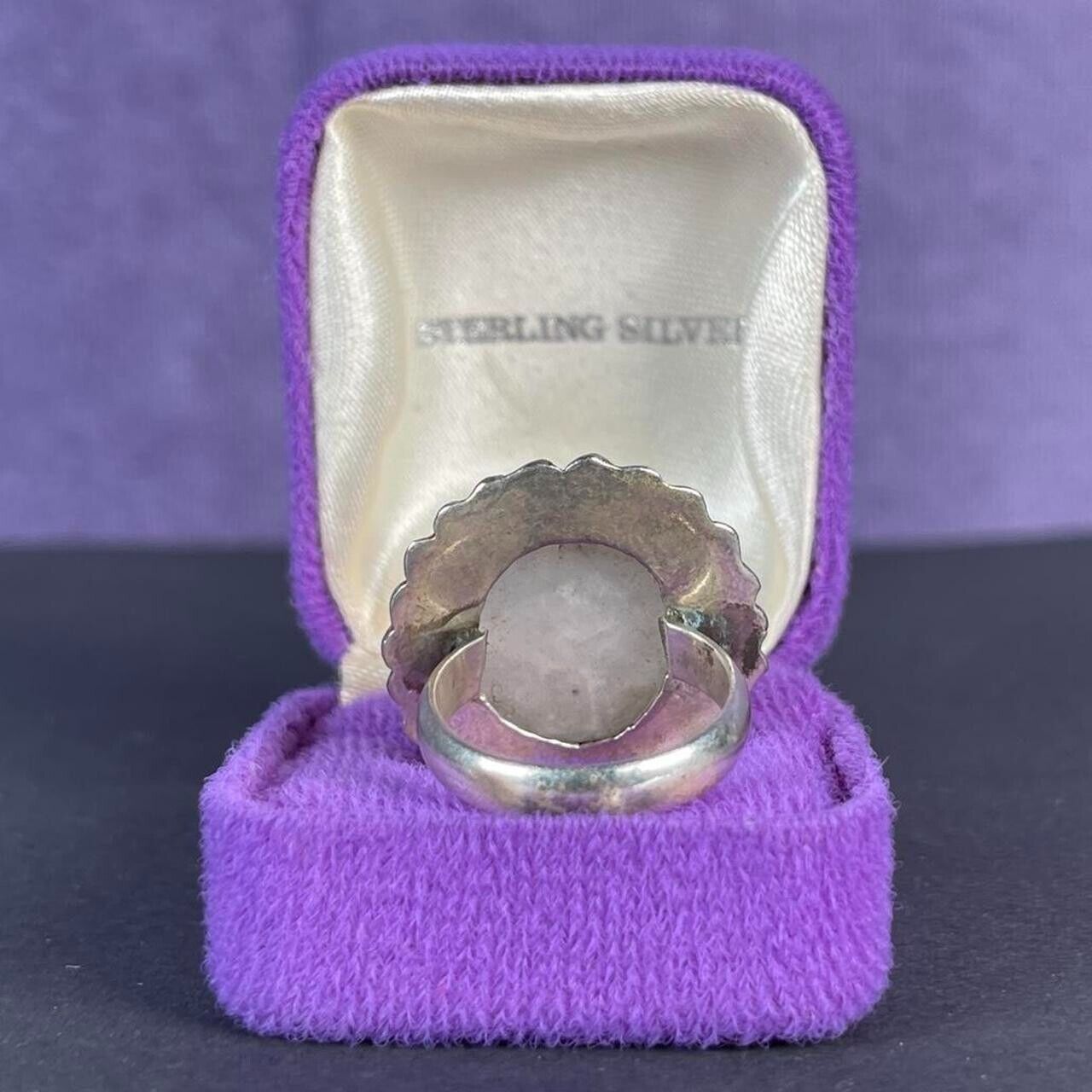 Vintage Large Circle Flower Moonstone Sterling Silver Ring 925 Size N 1/2 - 7
