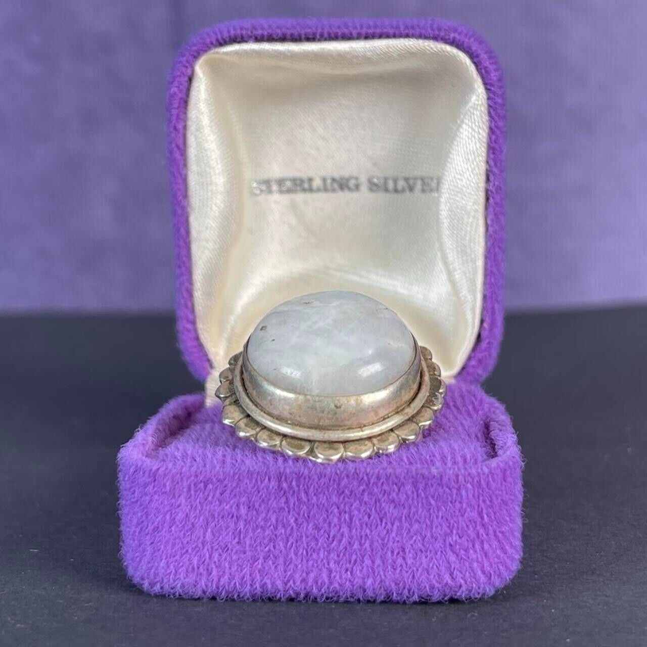 Vintage Large Circle Flower Moonstone Sterling Silver Ring 925 Size N 1/2 - 7