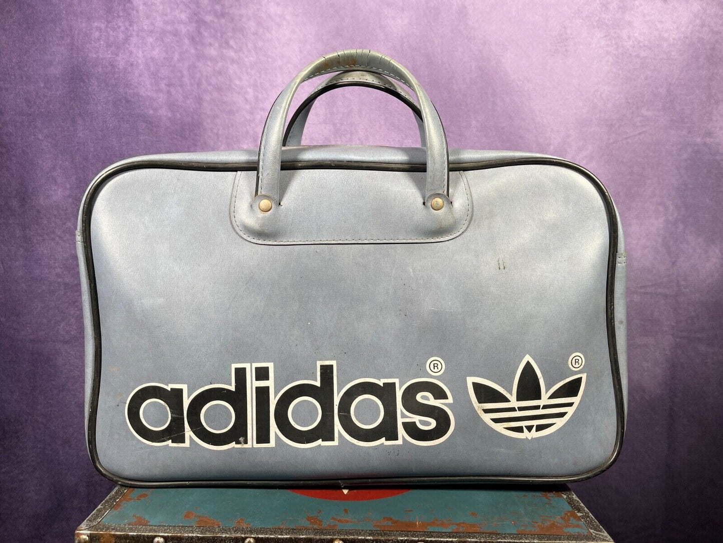 Vintage Grey Navy Peter Black 1970s Holdall Travel Bowling bag
