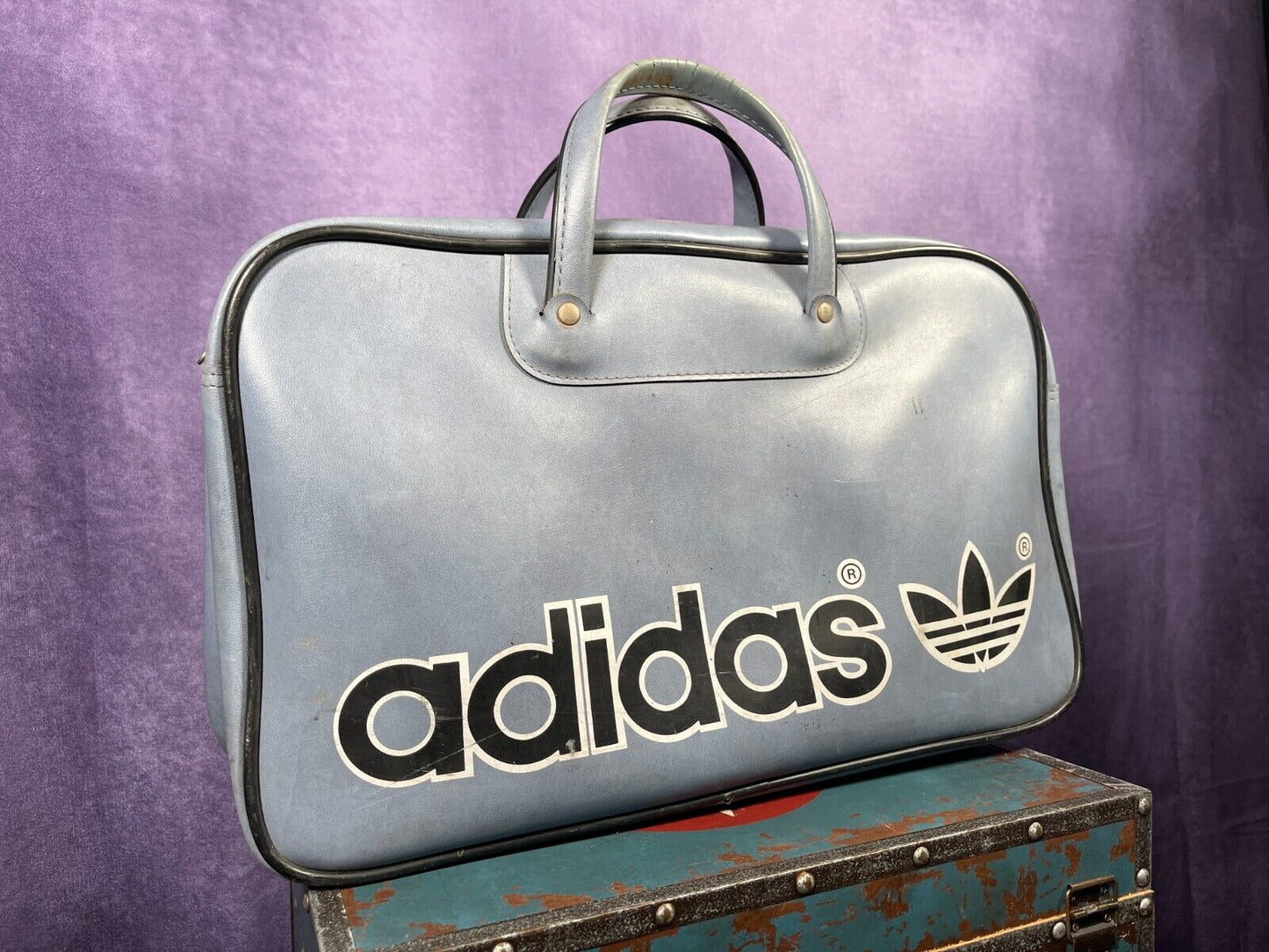 Vintage Grey Navy Peter Black 1970s Holdall Travel Bowling bag