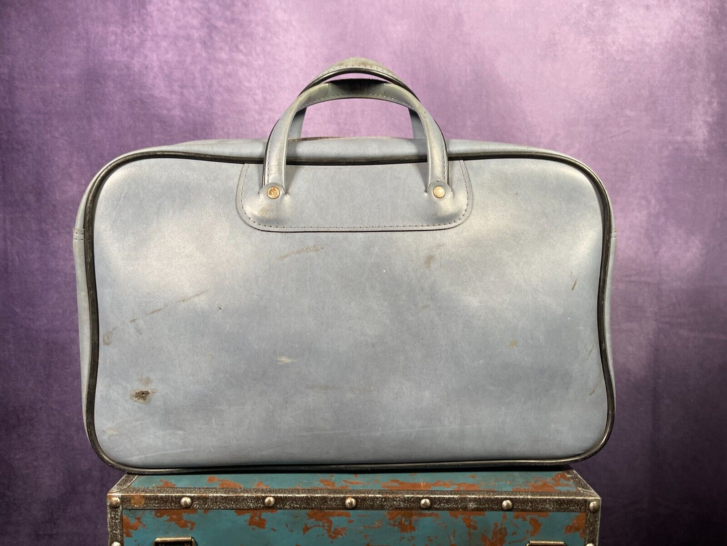 Vintage Grey Navy Peter Black 1970s Holdall Travel Bowling bag