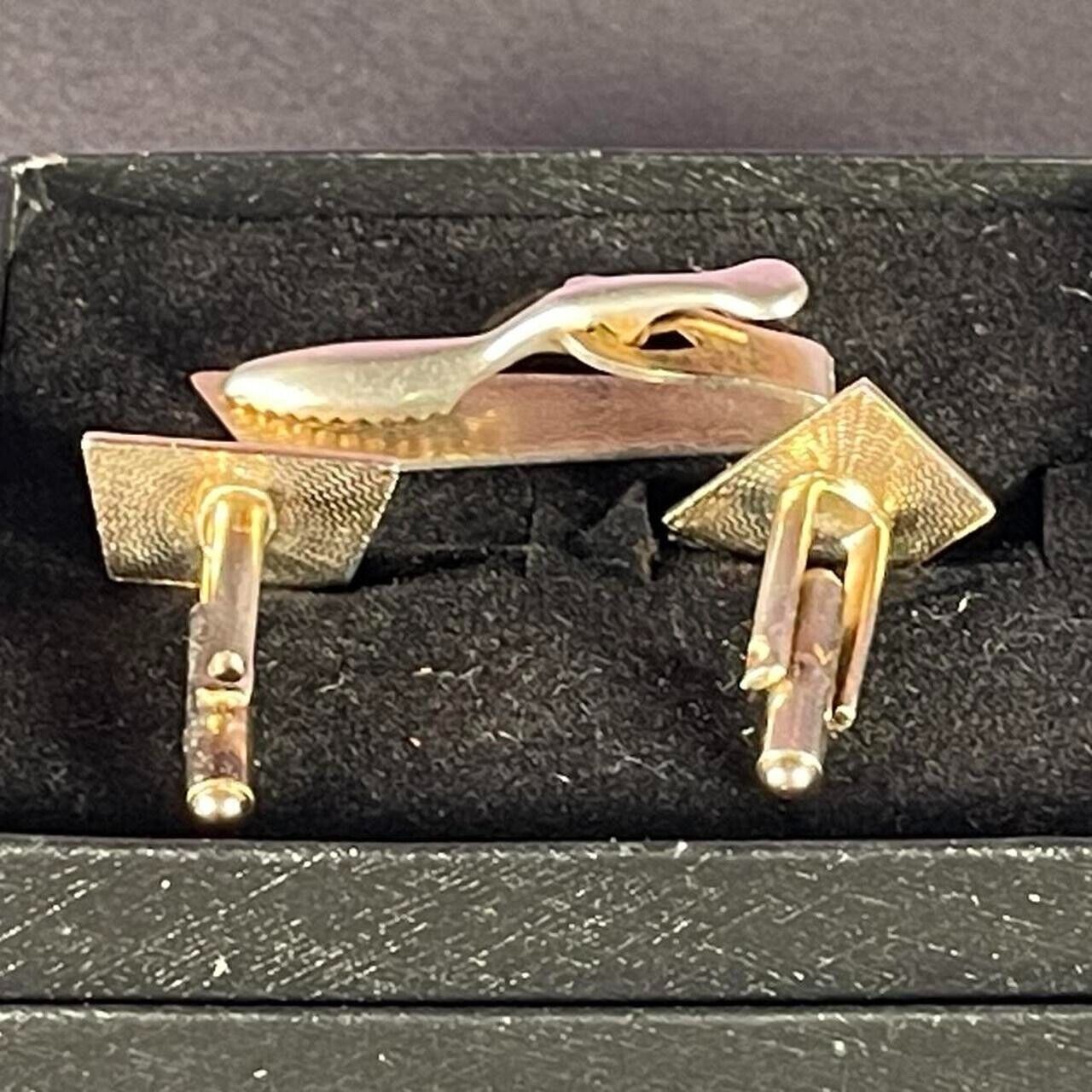 Vintage Gents Cuff Links & Tie Clip Set Art Deco Style 1960's