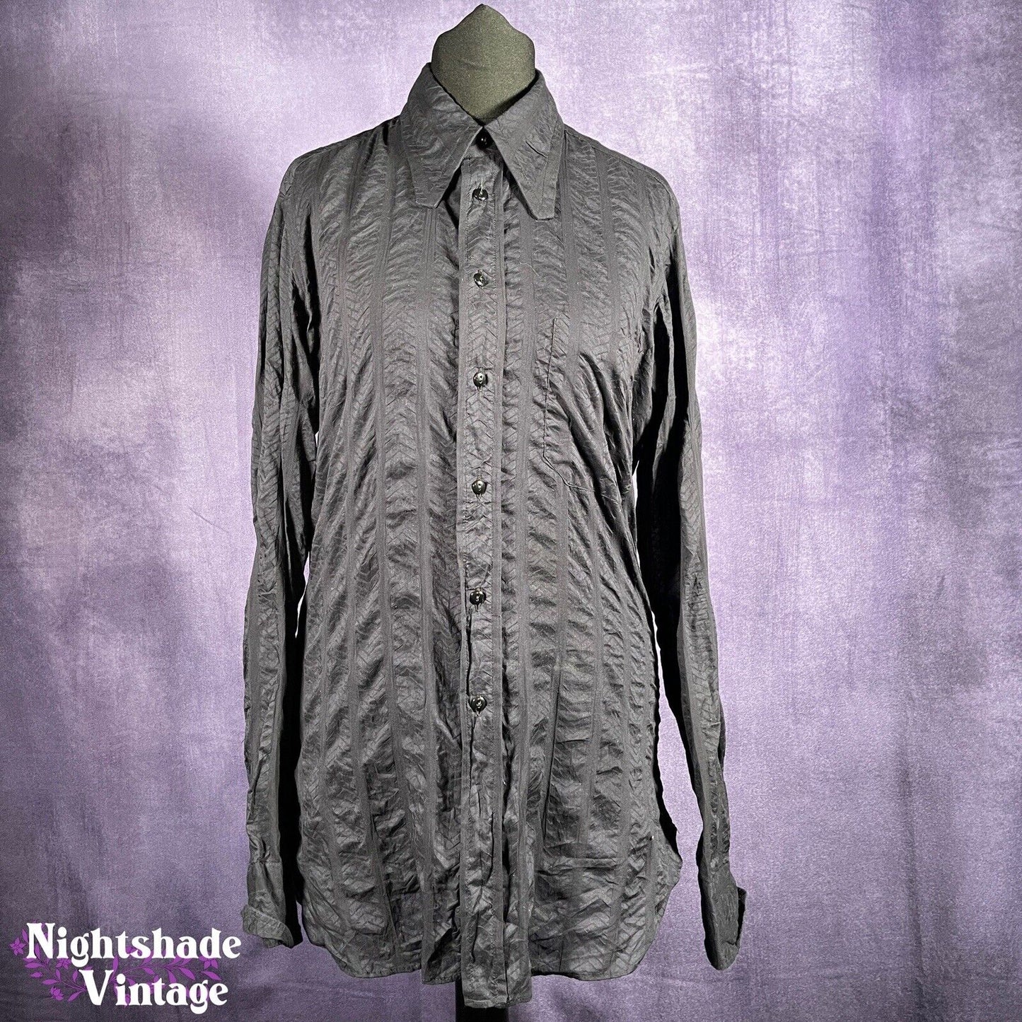 Vintage Dandy Black 1970s Men’s Dagger Collar Shirt Size XS