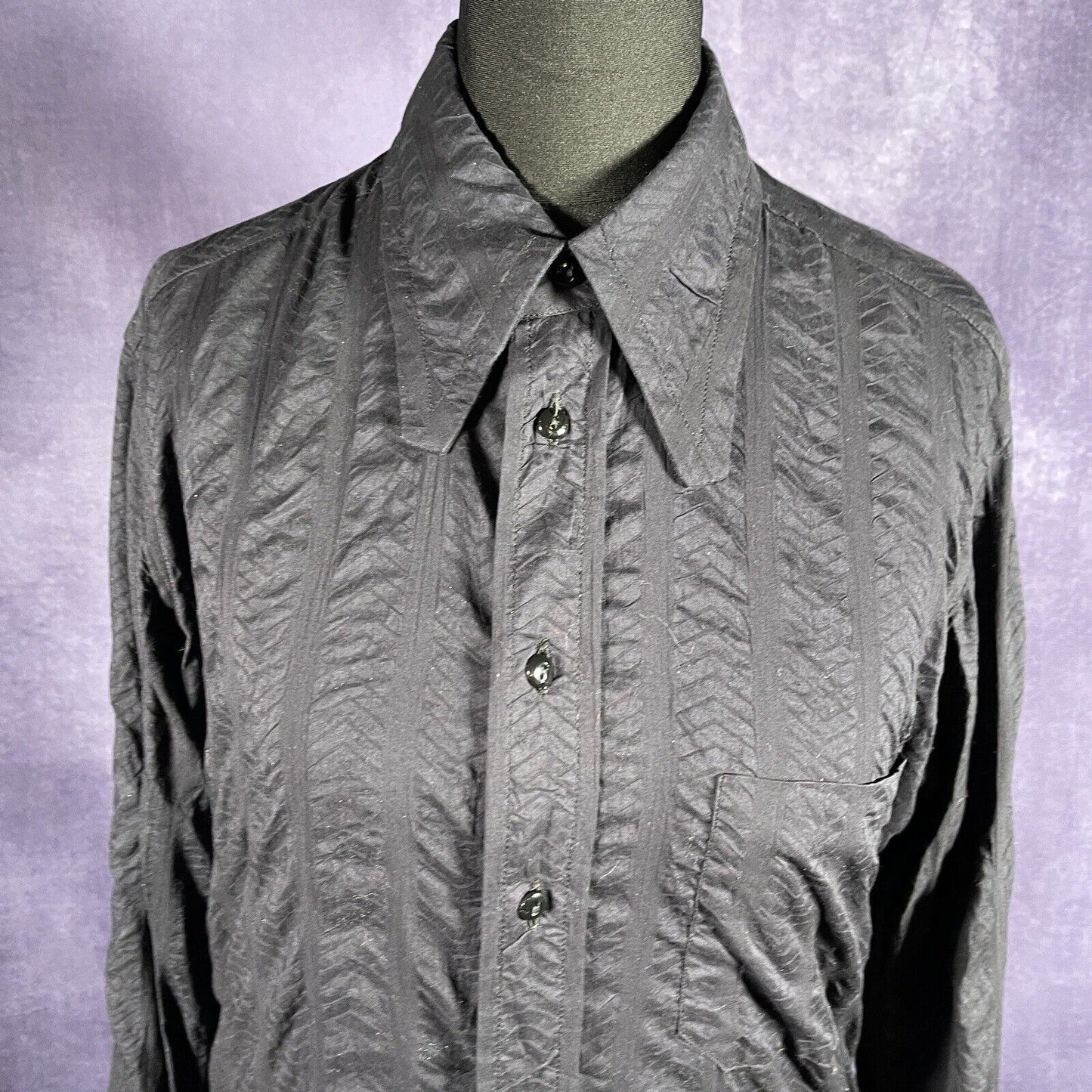 Vintage Dandy Black 1970s Men’s Dagger Collar Shirt Size XS