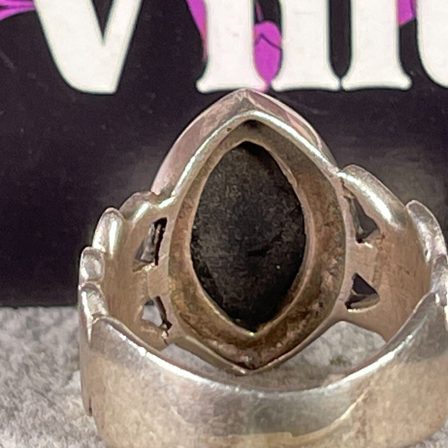 Vintage Crystal Opal Palm Leaf Ellipse Solid Sterling Silver Ring