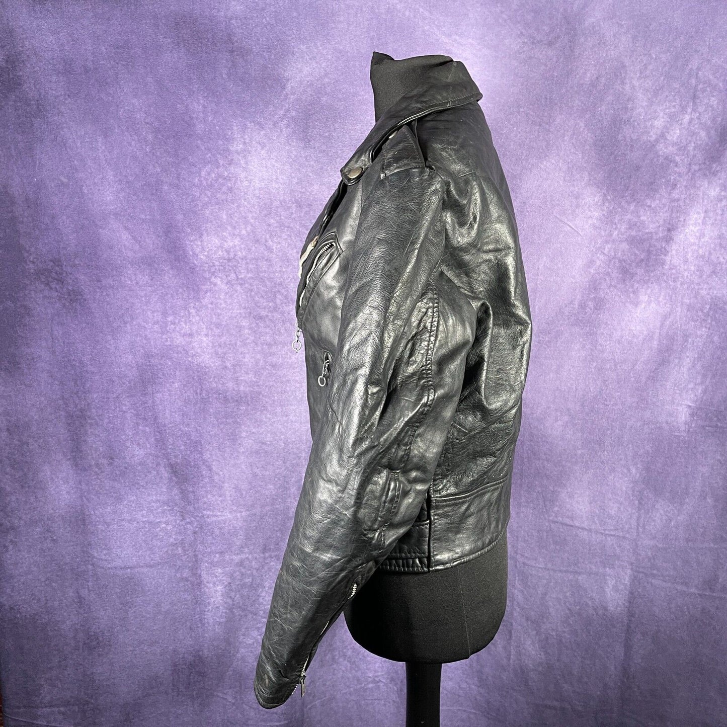 Vintage 1970s Excelled Mens Leather Biker Jacket Black XS