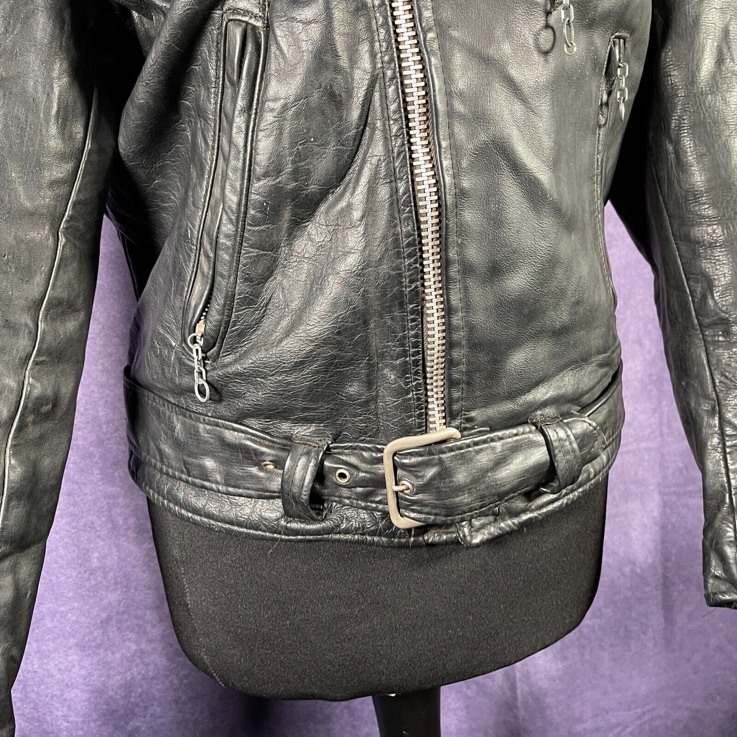 Vintage 1970s Excelled Mens Leather Biker Jacket Black XS