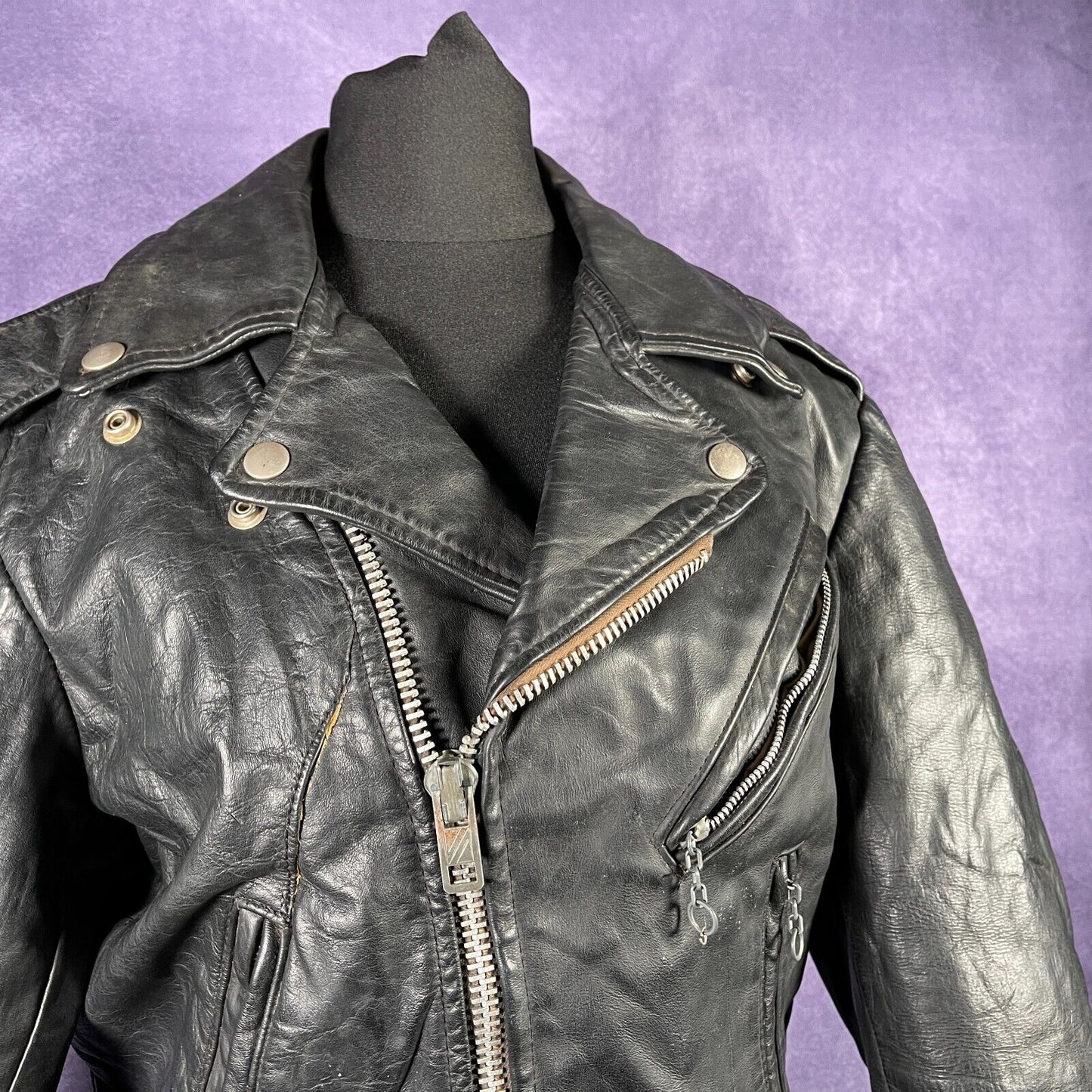 Vintage 1970s Excelled Mens Leather Biker Jacket Black XS