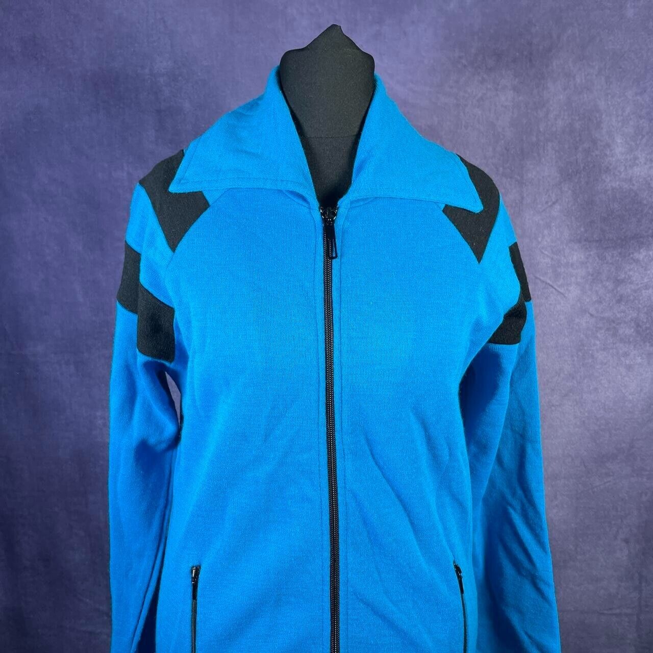 Vintage C&A Blue 1970s Tracksuit Top Black XS