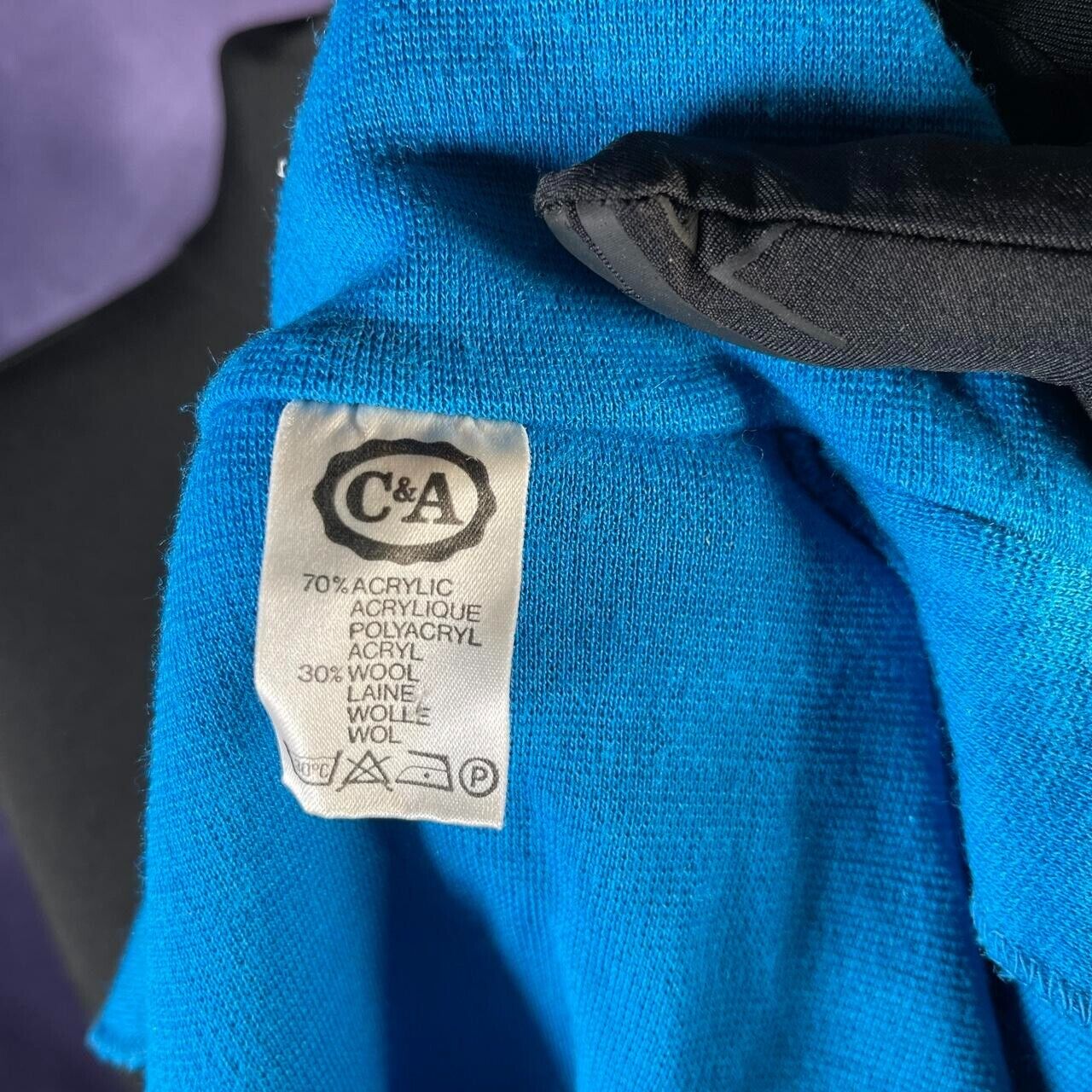 Vintage C&A Blue 1970s Tracksuit Top Black XS