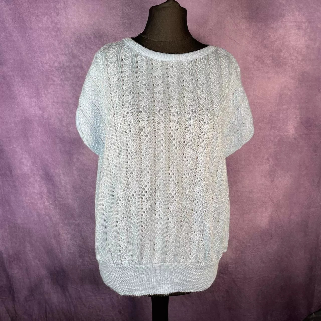 Vintage 1980s C&A Ladies Sleevless Sweater Blue Silver Pattern Size XL