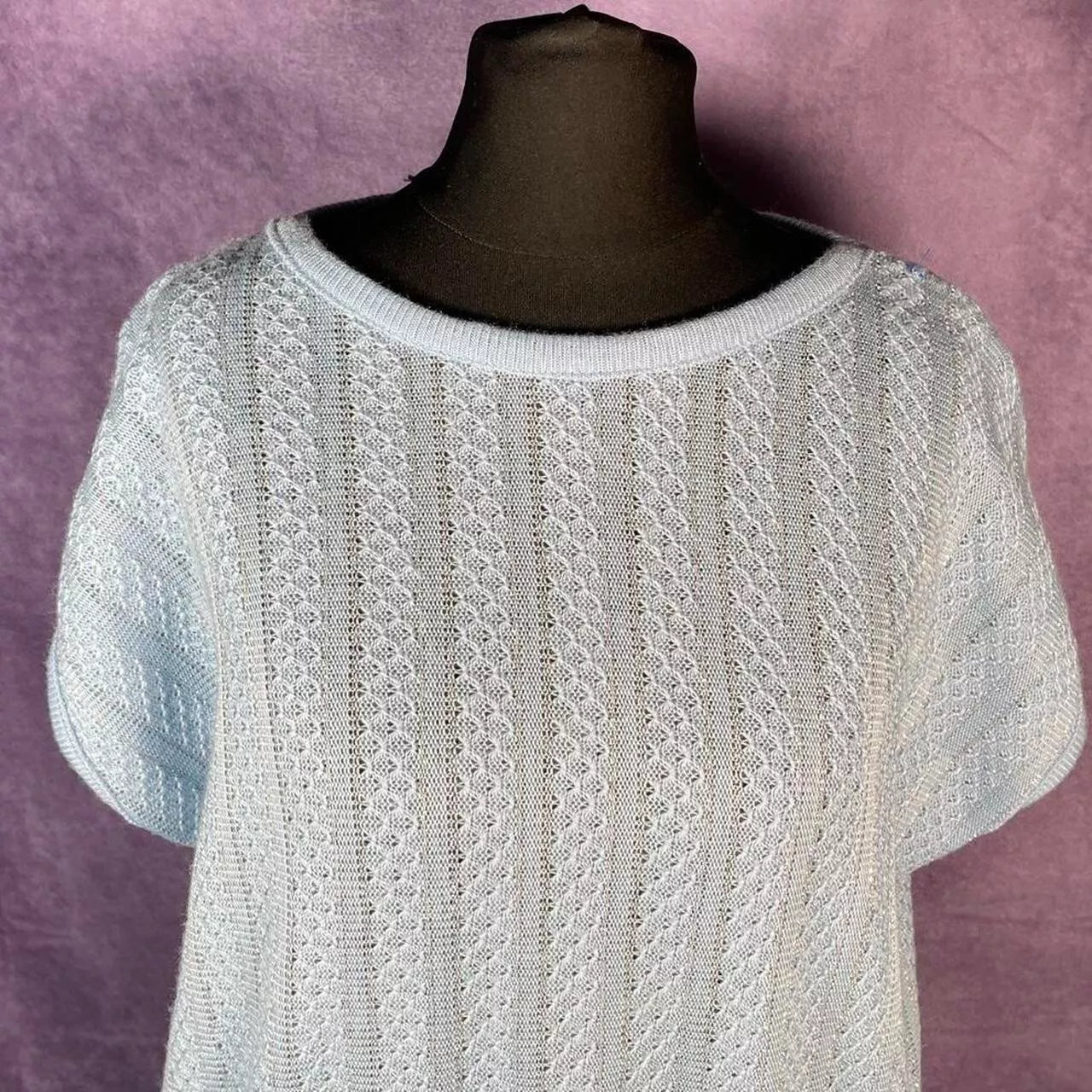 Vintage 1980s C&A Ladies Sleevless Sweater Blue Silver Pattern Size XL