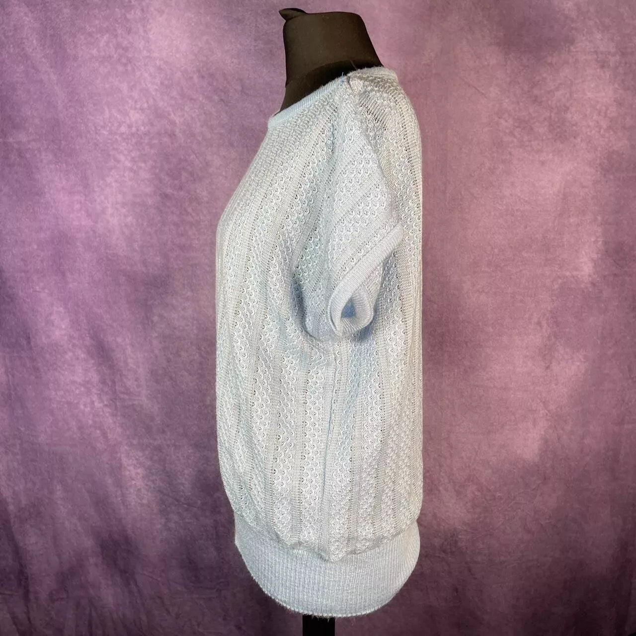Vintage 1980s C&A Ladies Sleevless Sweater Blue Silver Pattern Size XL