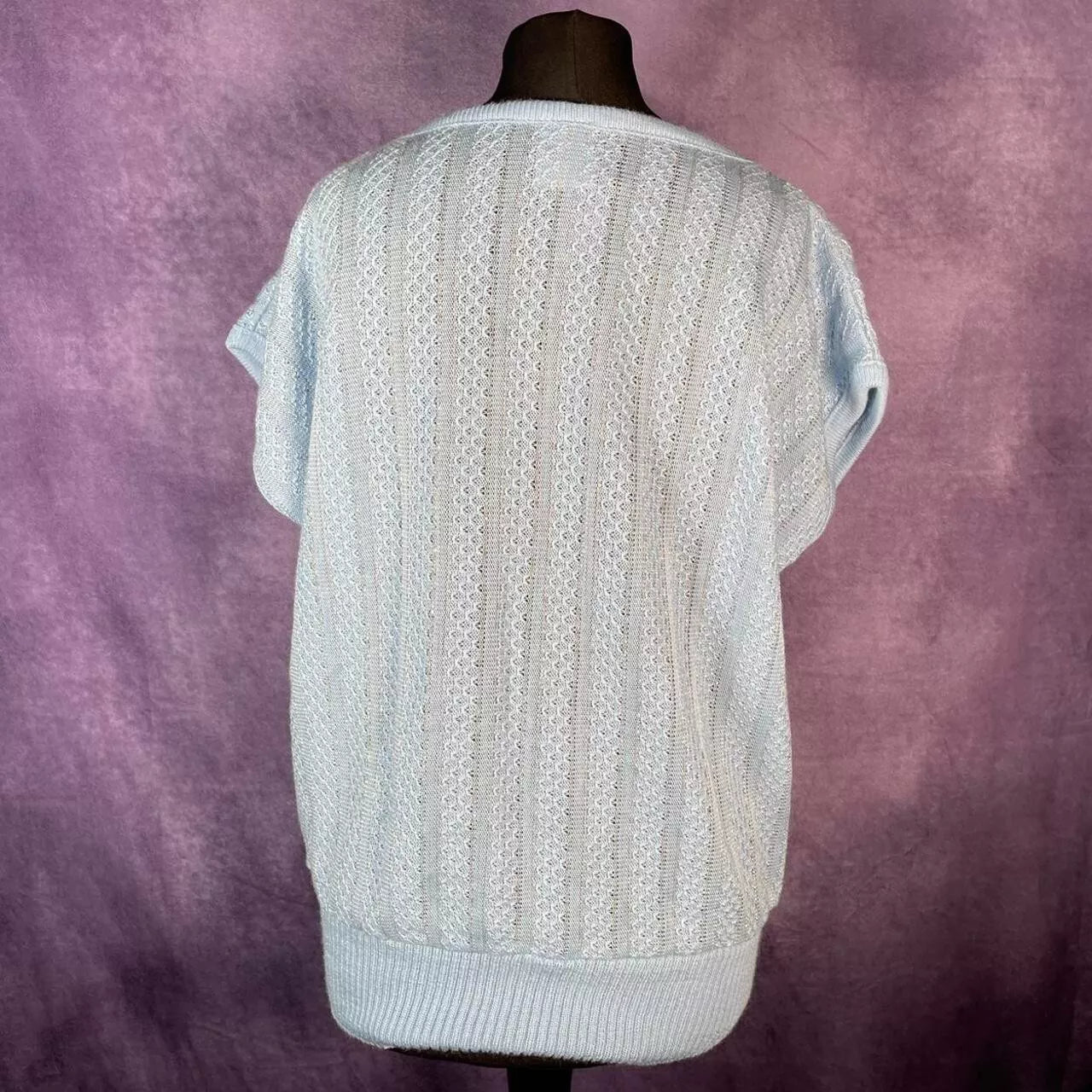 Vintage 1980s C&A Ladies Sleevless Sweater Blue Silver Pattern Size XL