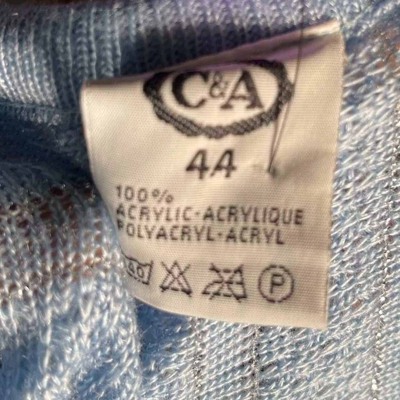 Vintage 1980s C&A Ladies Sleevless Sweater Blue Silver Pattern Size XL