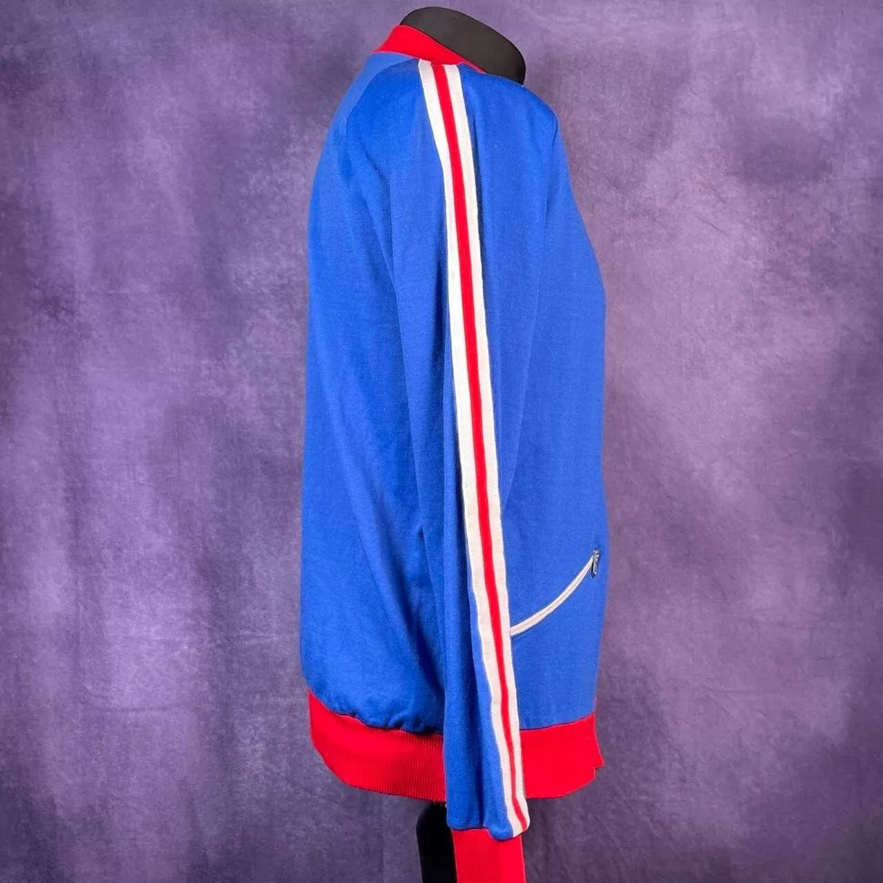 Vintage 1970s/80sBlue Red Tracksuit Top Jacket Stripe Mens