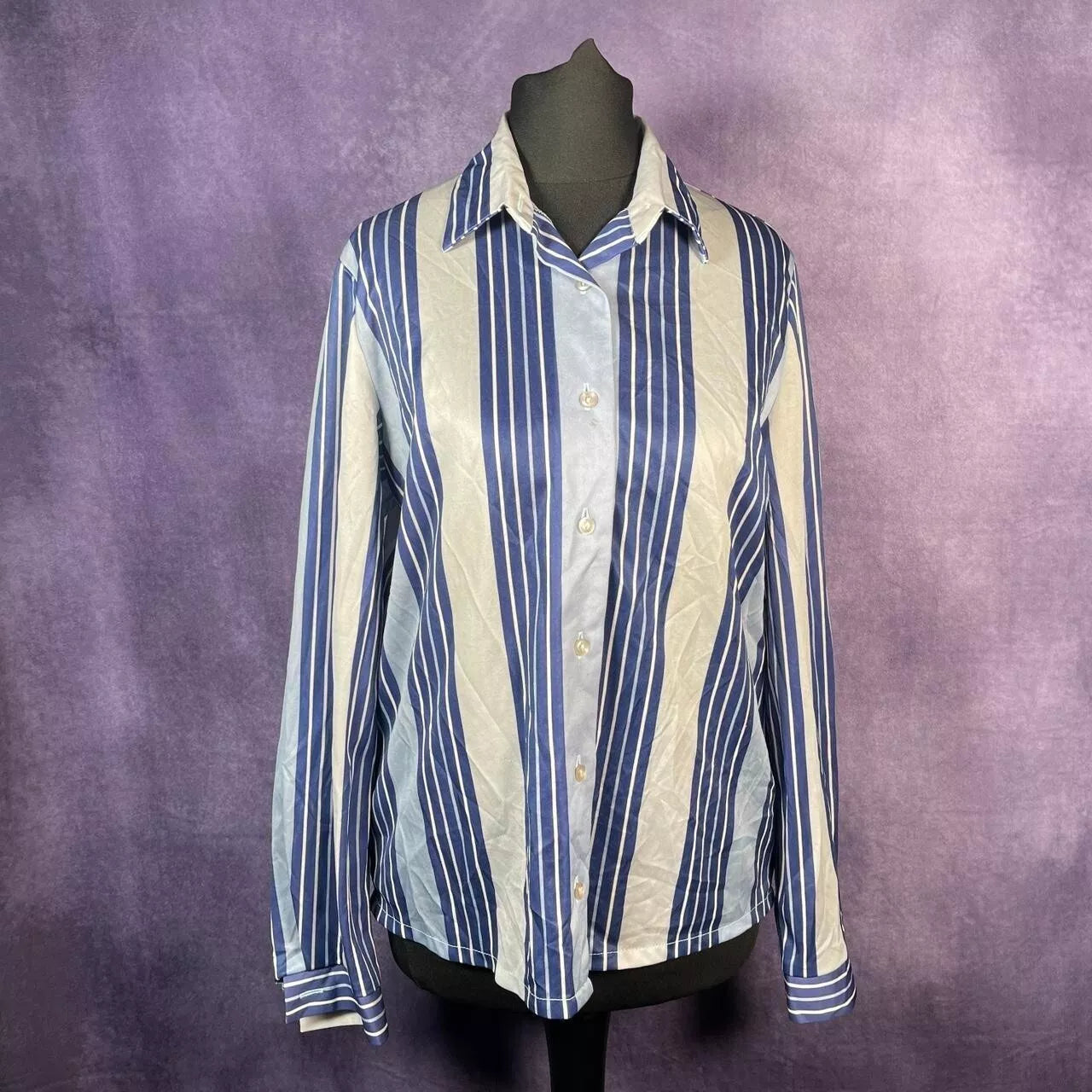 Vintage 1970s/80s Blue Stripe Shirt Ladies Size Large